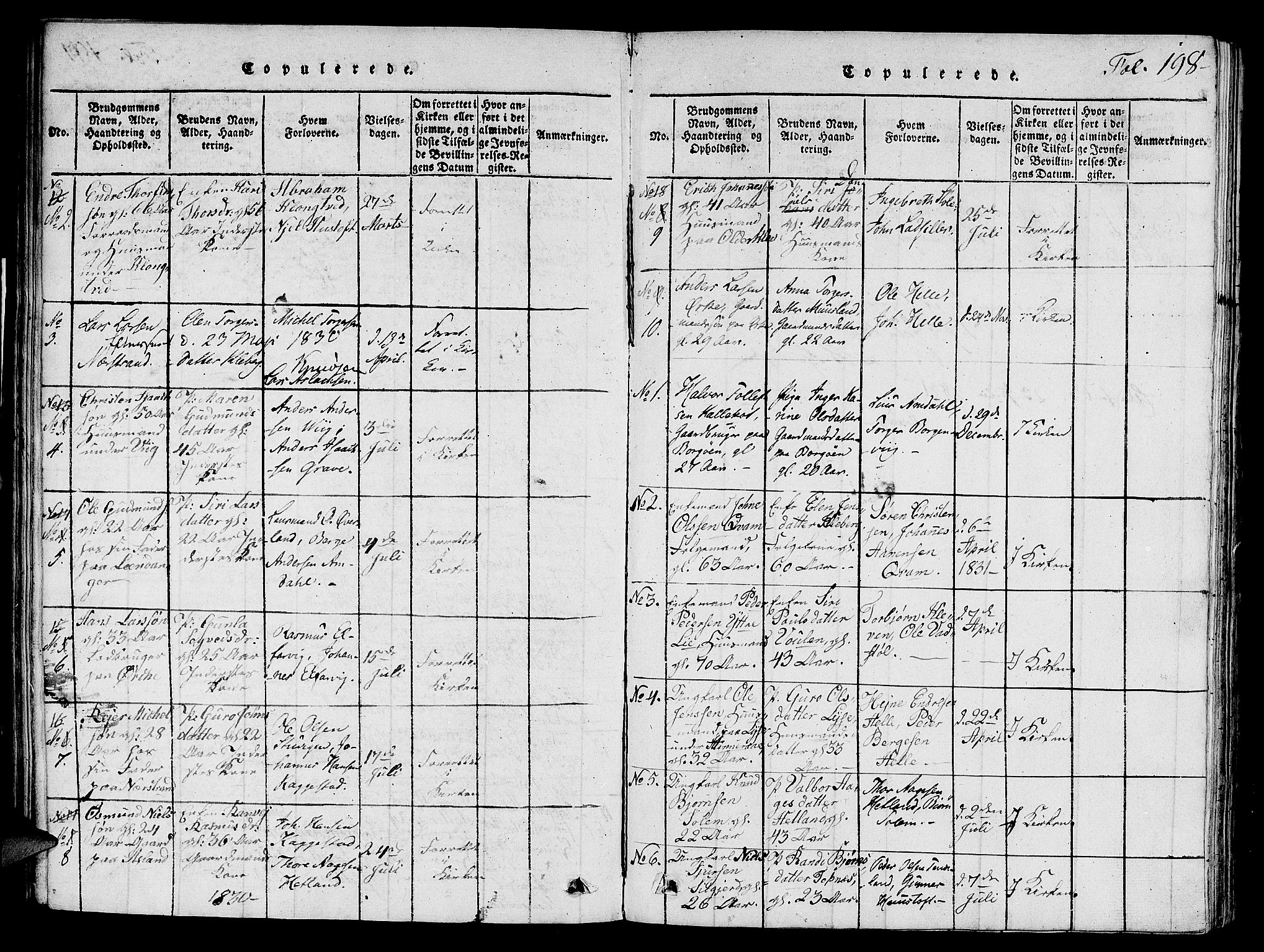 Nedstrand sokneprestkontor, AV/SAST-A-101841/01/V: Parish register (copy) no. B 1 /1, 1816-1847, p. 198