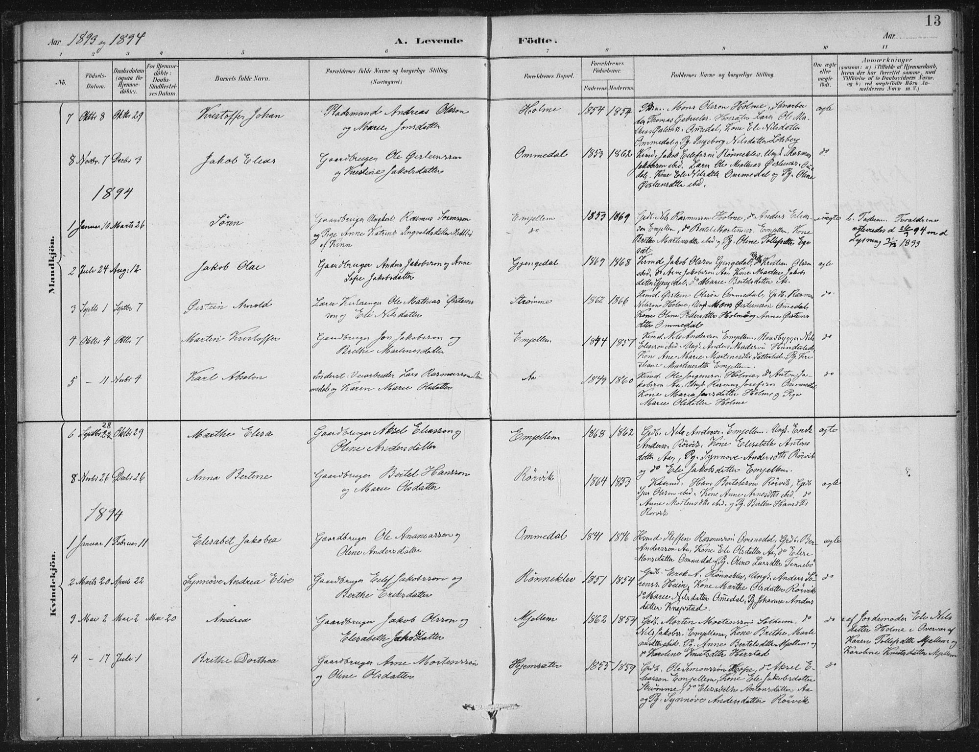 Gloppen sokneprestembete, AV/SAB-A-80101/H/Haa/Haae/L0001: Parish register (official) no. E  1, 1885-1904, p. 13