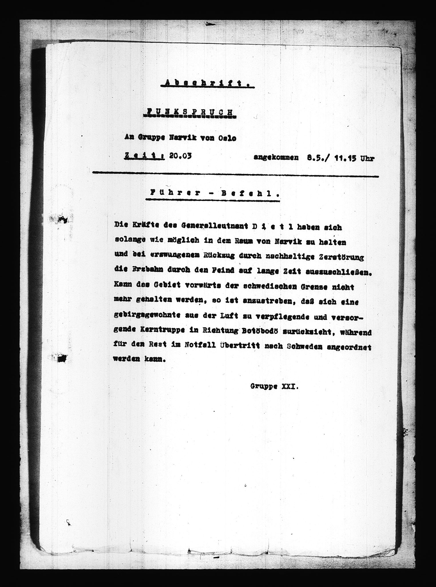 Documents Section, RA/RAFA-2200/V/L0086: Amerikansk mikrofilm "Captured German Documents".
Box No. 725.  FKA jnr. 601/1954., 1940, p. 292