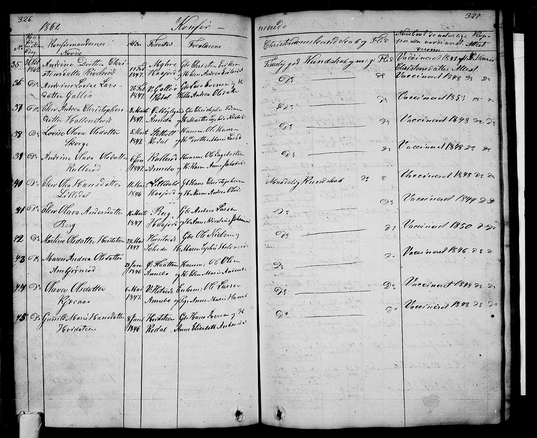 Andebu kirkebøker, AV/SAKO-A-336/G/Ga/L0003: Parish register (copy) no. I 3, 1832-1867, p. 326-327