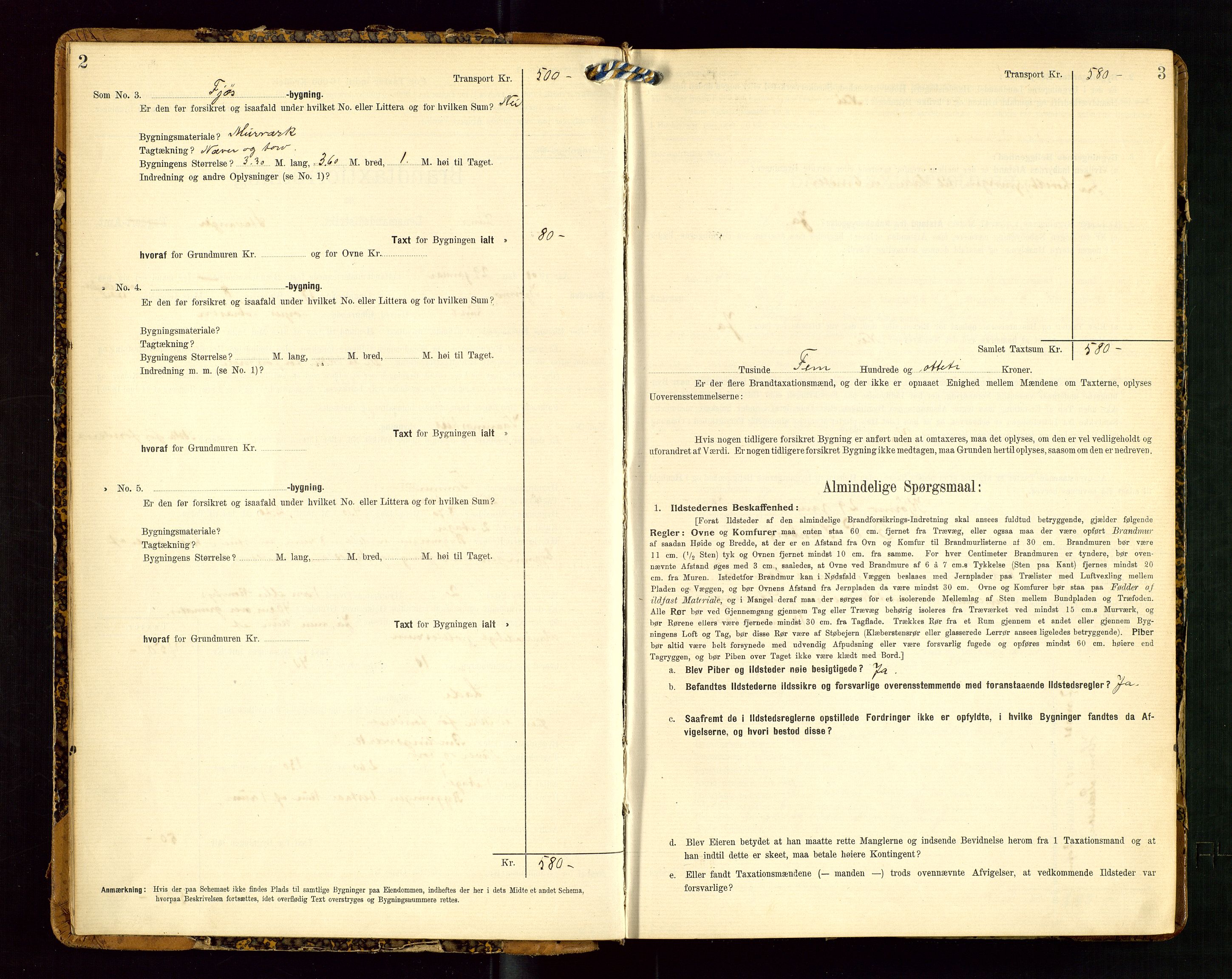 Lund lensmannskontor, AV/SAST-A-100303/Gob/L0002: "Brandtakstprotokol", 1908-1918, p. 2-3