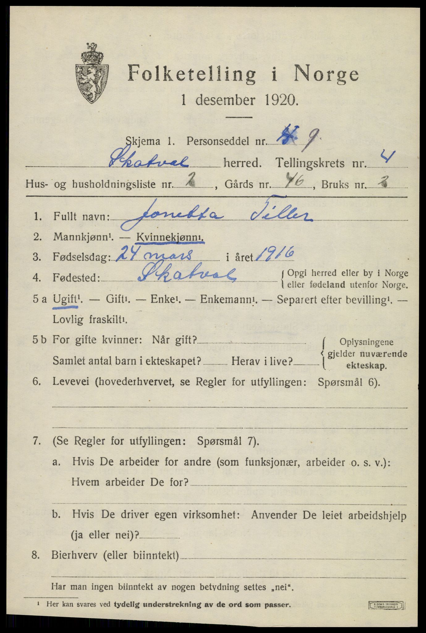 SAT, 1920 census for Skatval, 1920, p. 2477