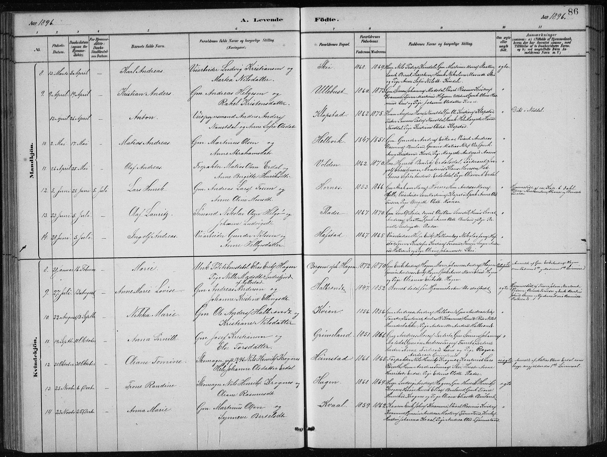 Førde sokneprestembete, SAB/A-79901/H/Hab/Haba/L0002: Parish register (copy) no. A 2, 1881-1898, p. 86