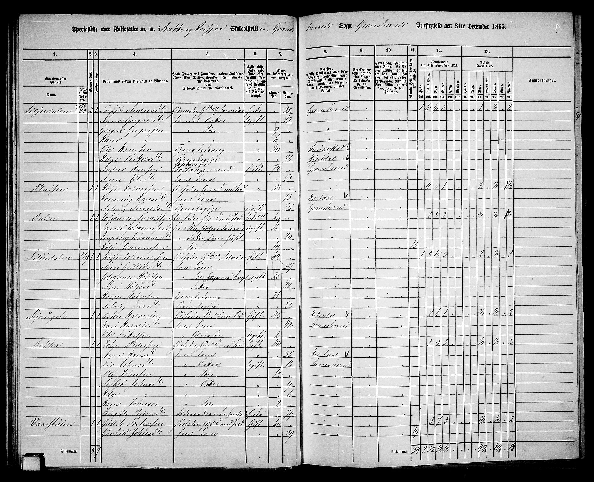 RA, 1865 census for Gransherad, 1865, p. 27