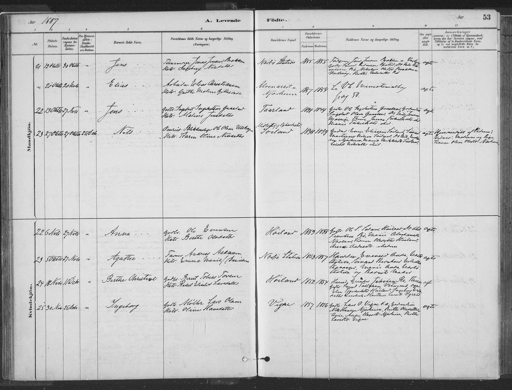 Hå sokneprestkontor, SAST/A-101801/001/30BA/L0010: Parish register (official) no. A 9, 1879-1896, p. 53