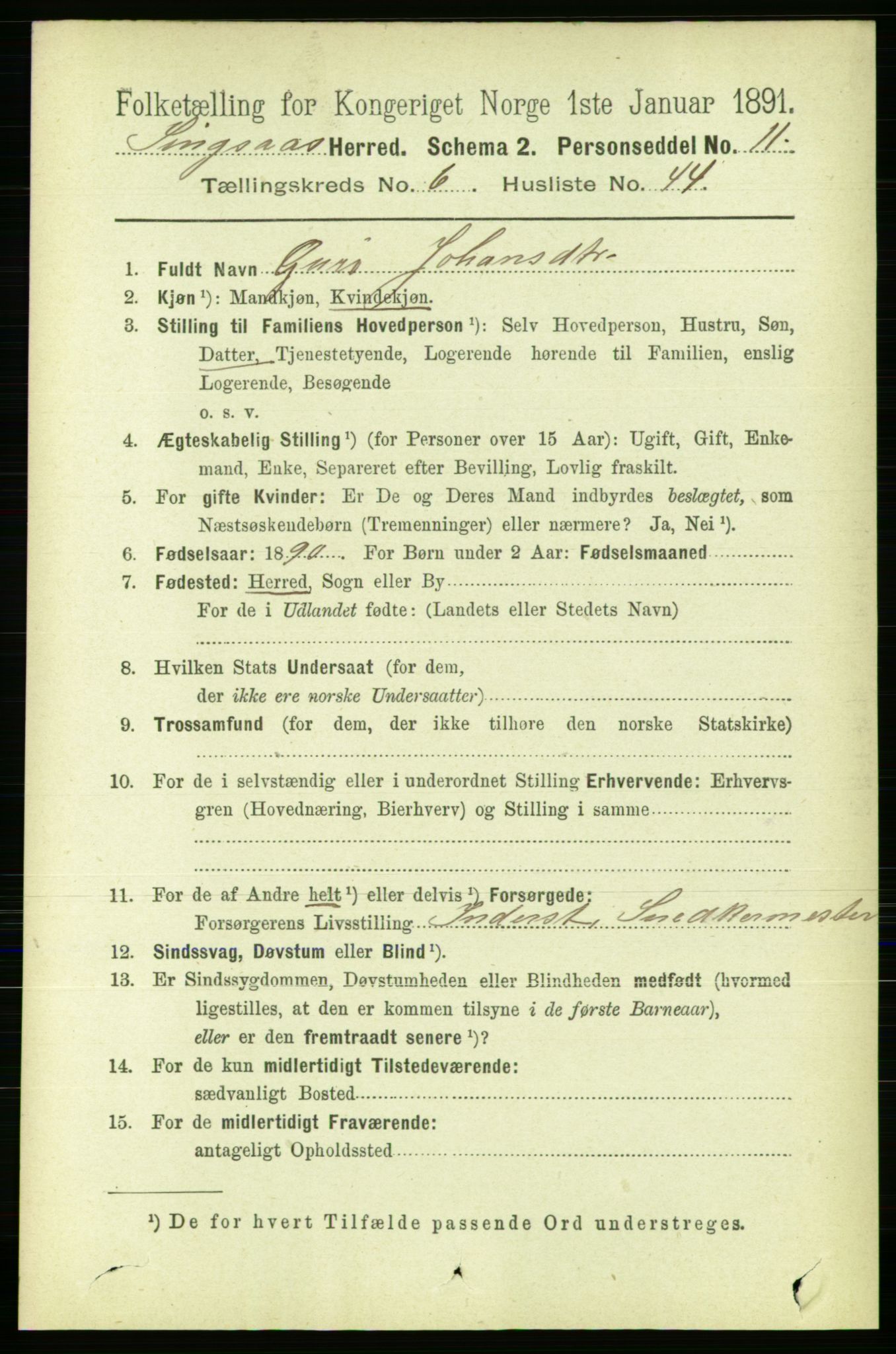 RA, 1891 census for 1646 Singsås, 1891, p. 1551