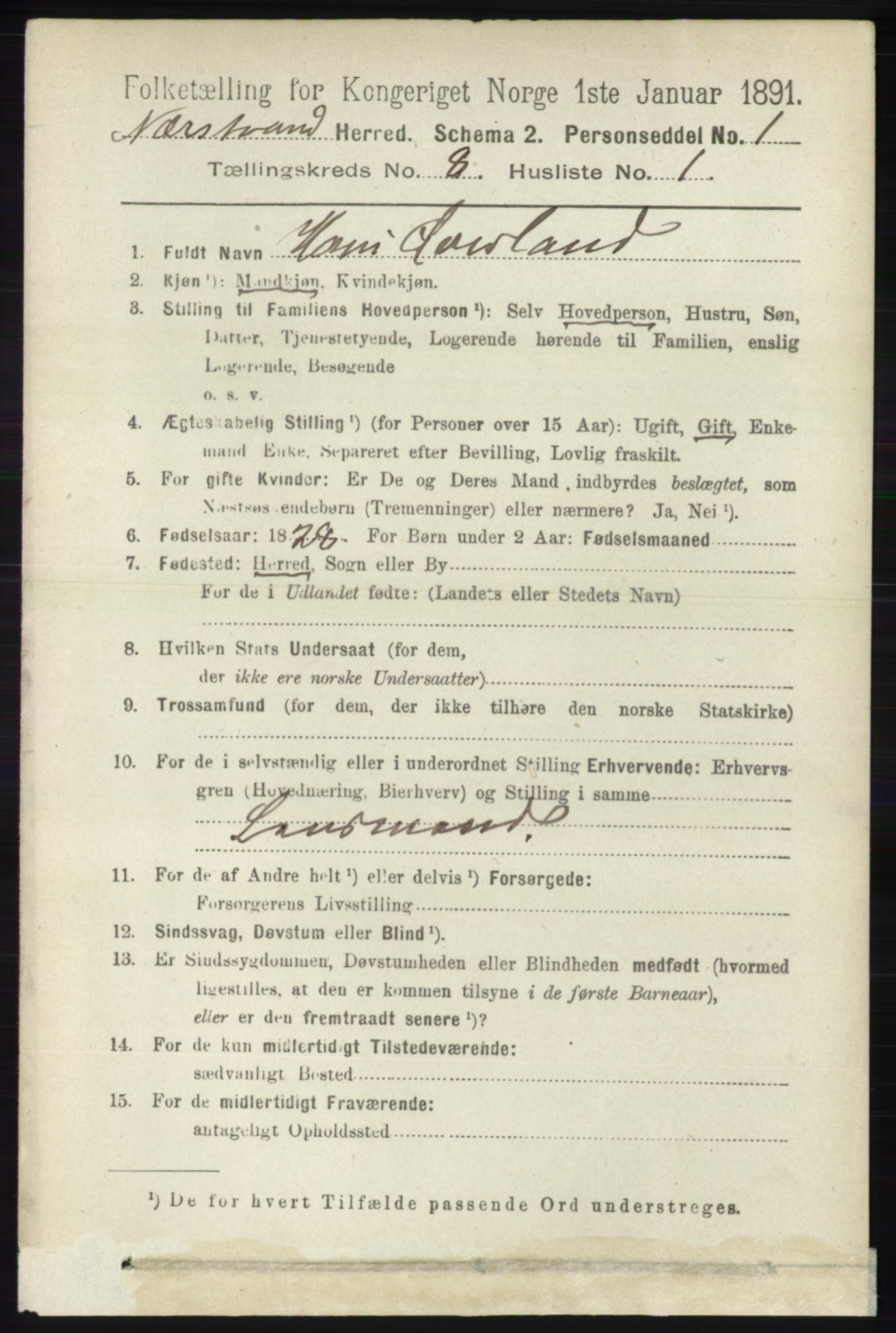 RA, 1891 census for 1139 Nedstrand, 1891, p. 1437