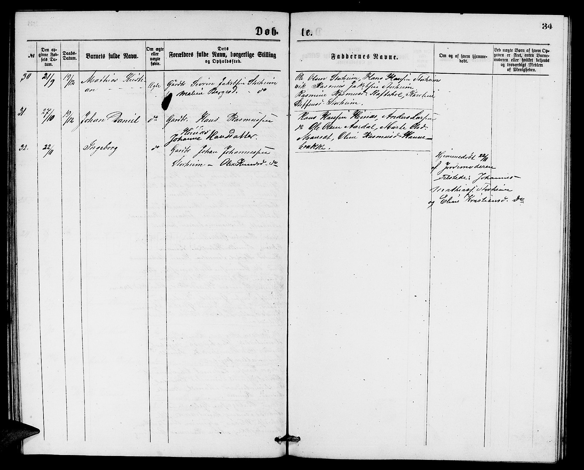 Eid sokneprestembete, AV/SAB-A-82301/H/Hab/Habc/L0001: Parish register (copy) no. C 1, 1877-1886, p. 34