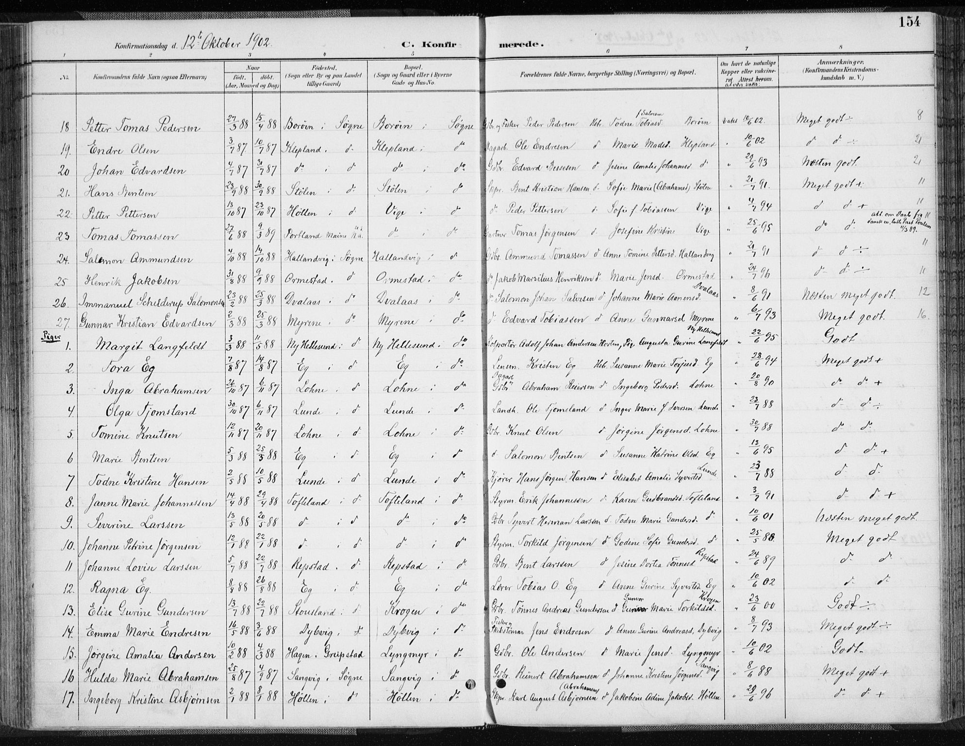 Søgne sokneprestkontor, AV/SAK-1111-0037/F/Fa/Fab/L0013: Parish register (official) no. A 13, 1892-1911, p. 154