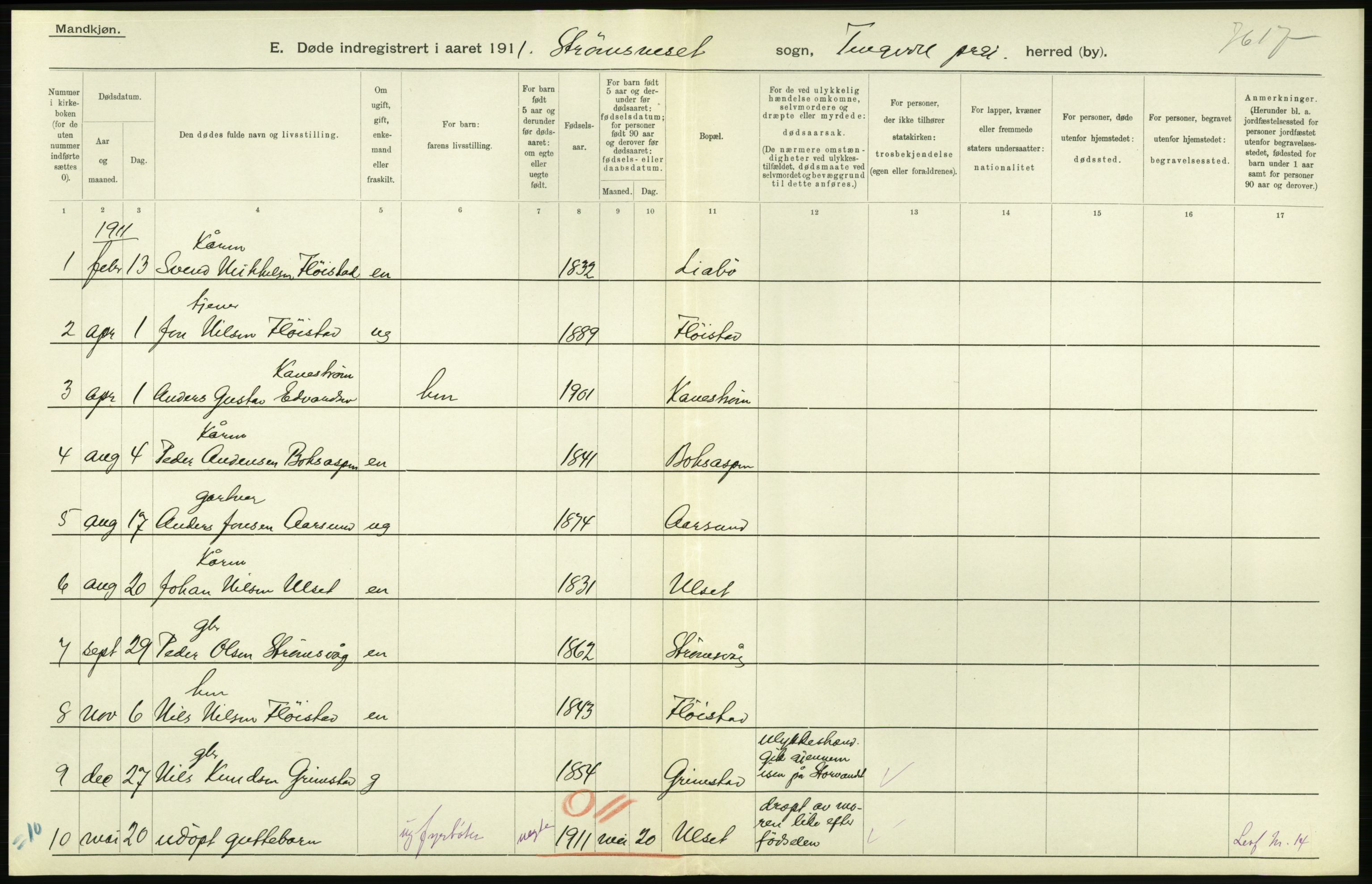 Statistisk sentralbyrå, Sosiodemografiske emner, Befolkning, AV/RA-S-2228/D/Df/Dfb/Dfba/L0038: Romsdals amt:  Døde. Bygder og byer., 1911, p. 32