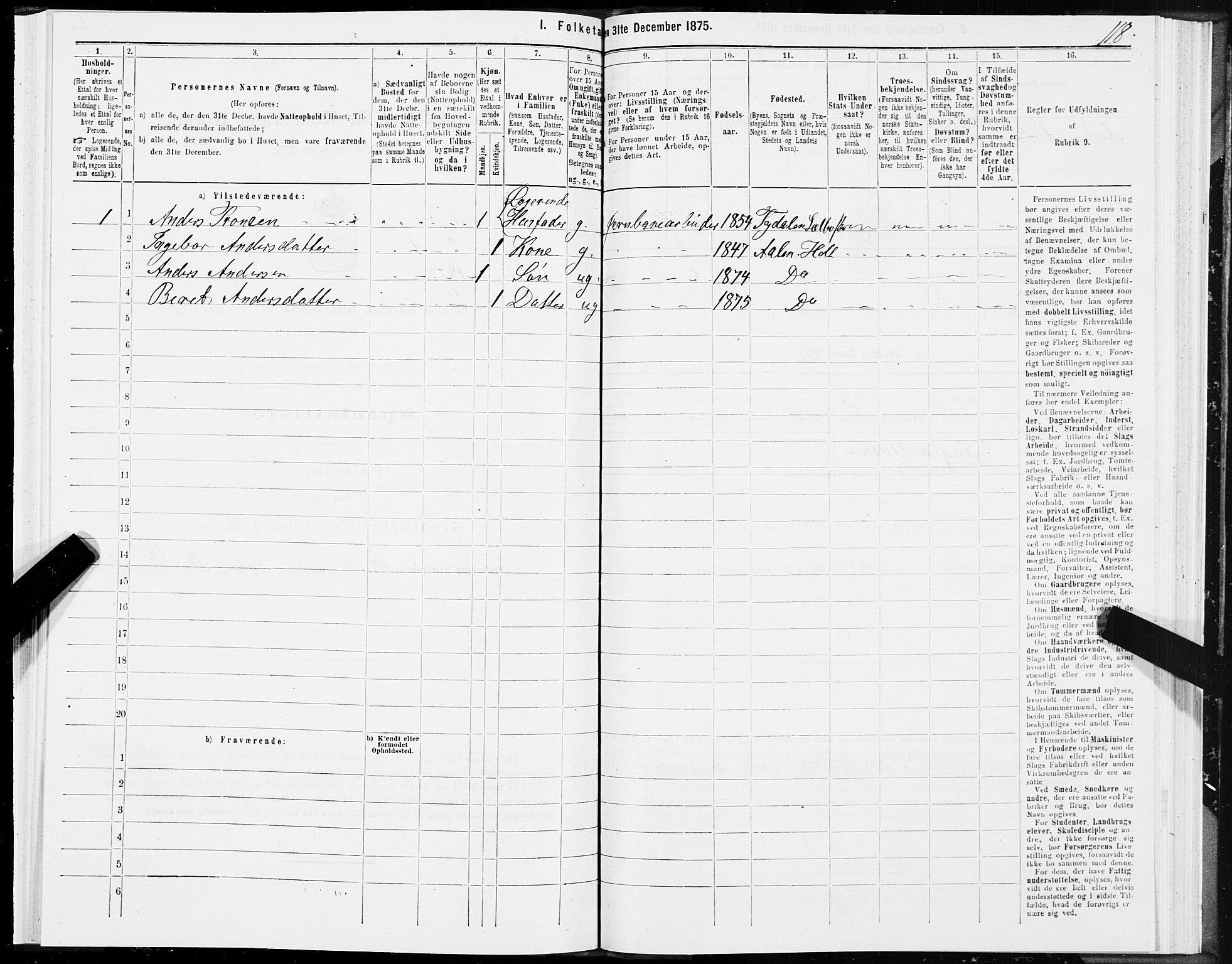 SAT, 1875 census for 1645P Haltdalen, 1875, p. 4118