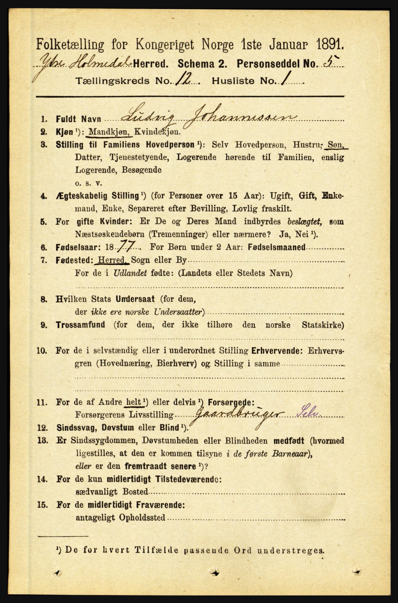 RA, 1891 census for 1429 Ytre Holmedal, 1891, p. 3182