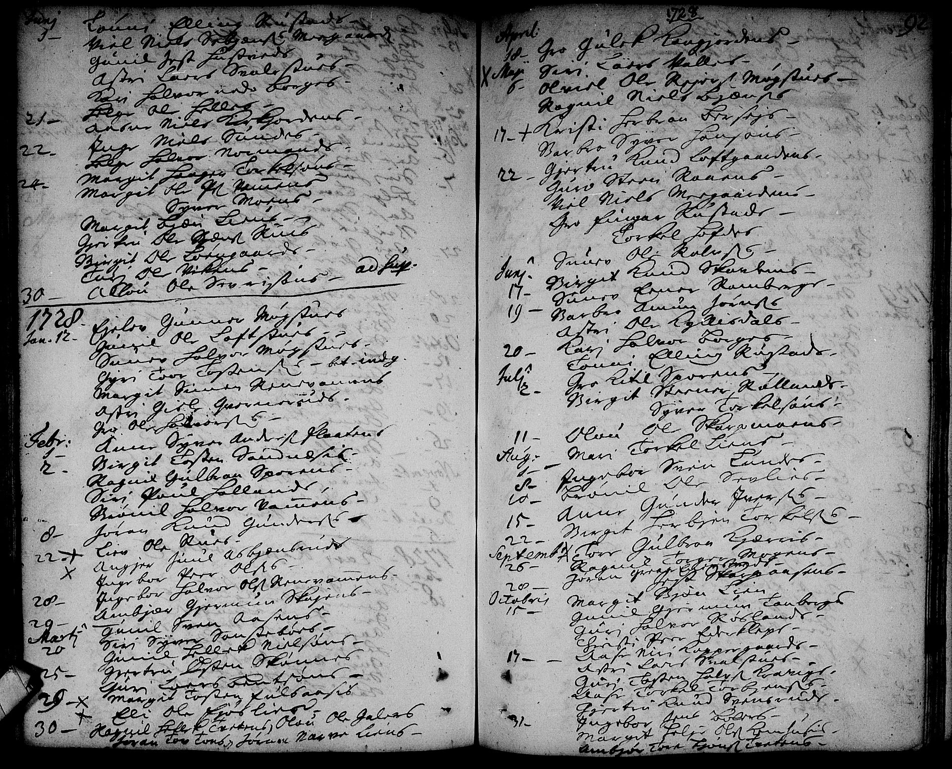 Rollag kirkebøker, AV/SAKO-A-240/F/Fa/L0002: Parish register (official) no. I 2, 1714-1742, p. 92