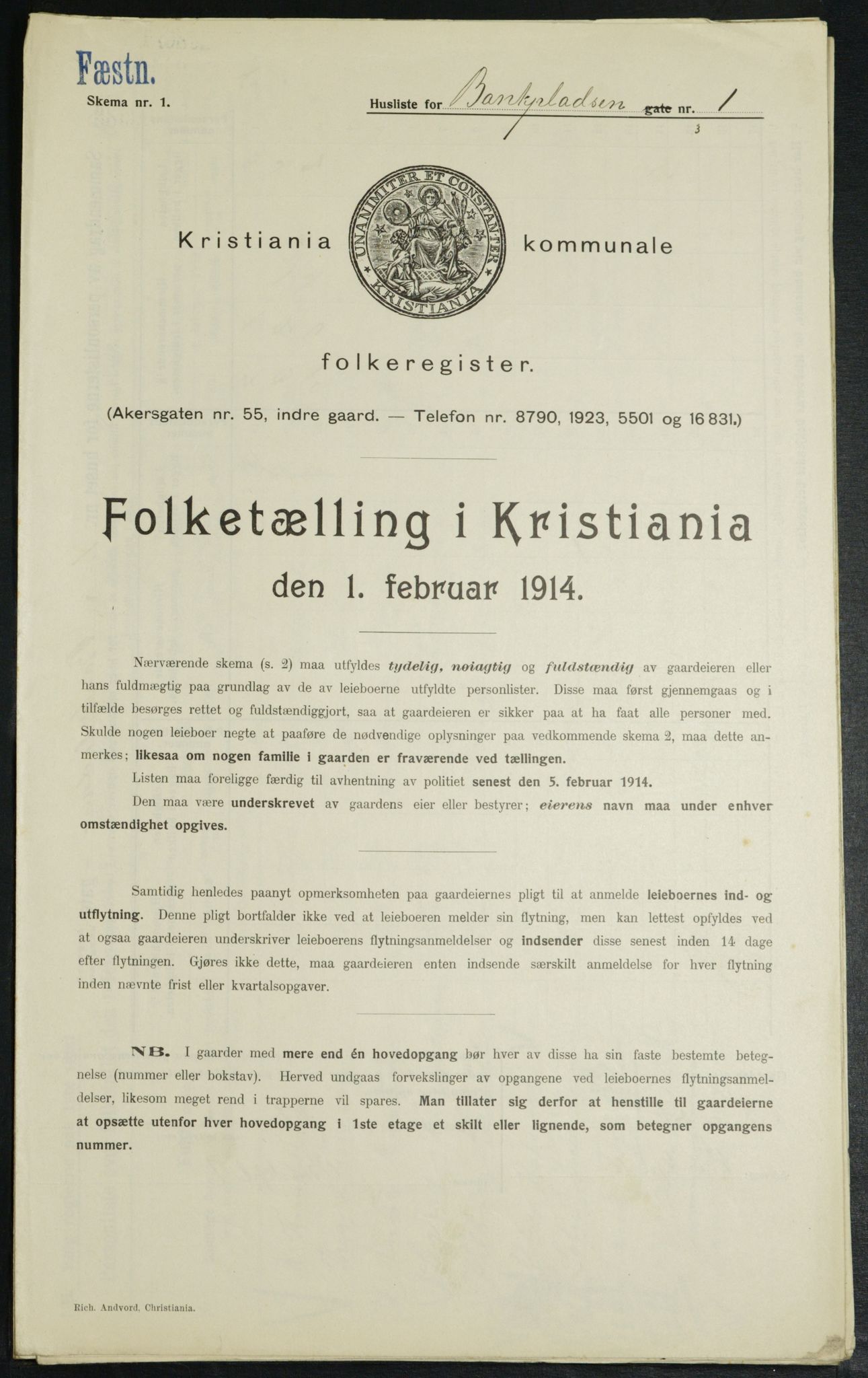 OBA, Municipal Census 1914 for Kristiania, 1914, p. 3341