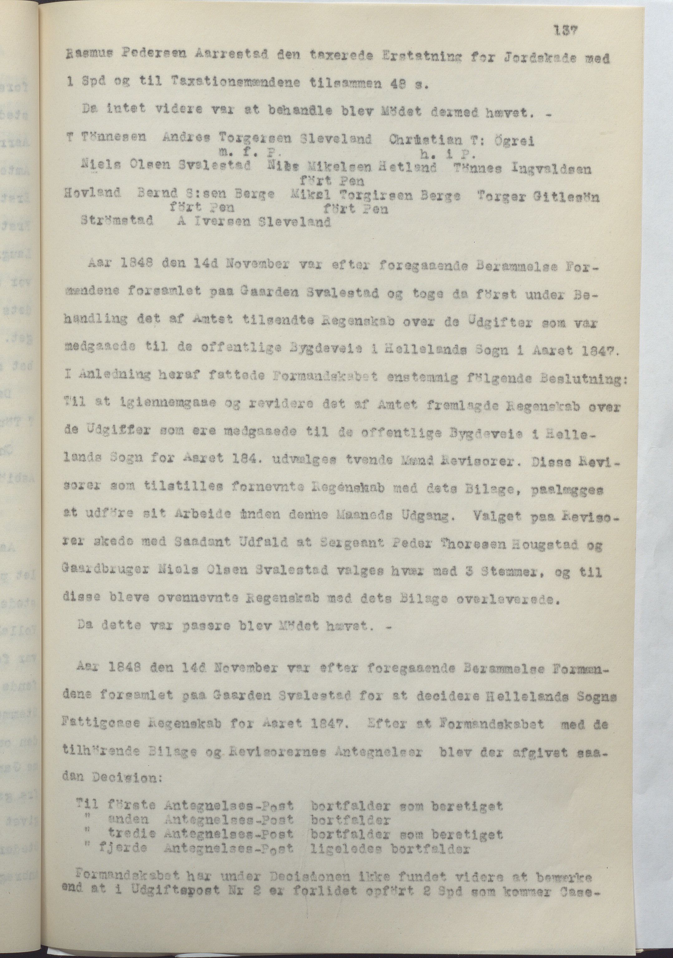 Helleland kommune - Formannskapet, IKAR/K-100479/A/Ab/L0001: Avskrift av møtebok, 1837-1866, p. 137