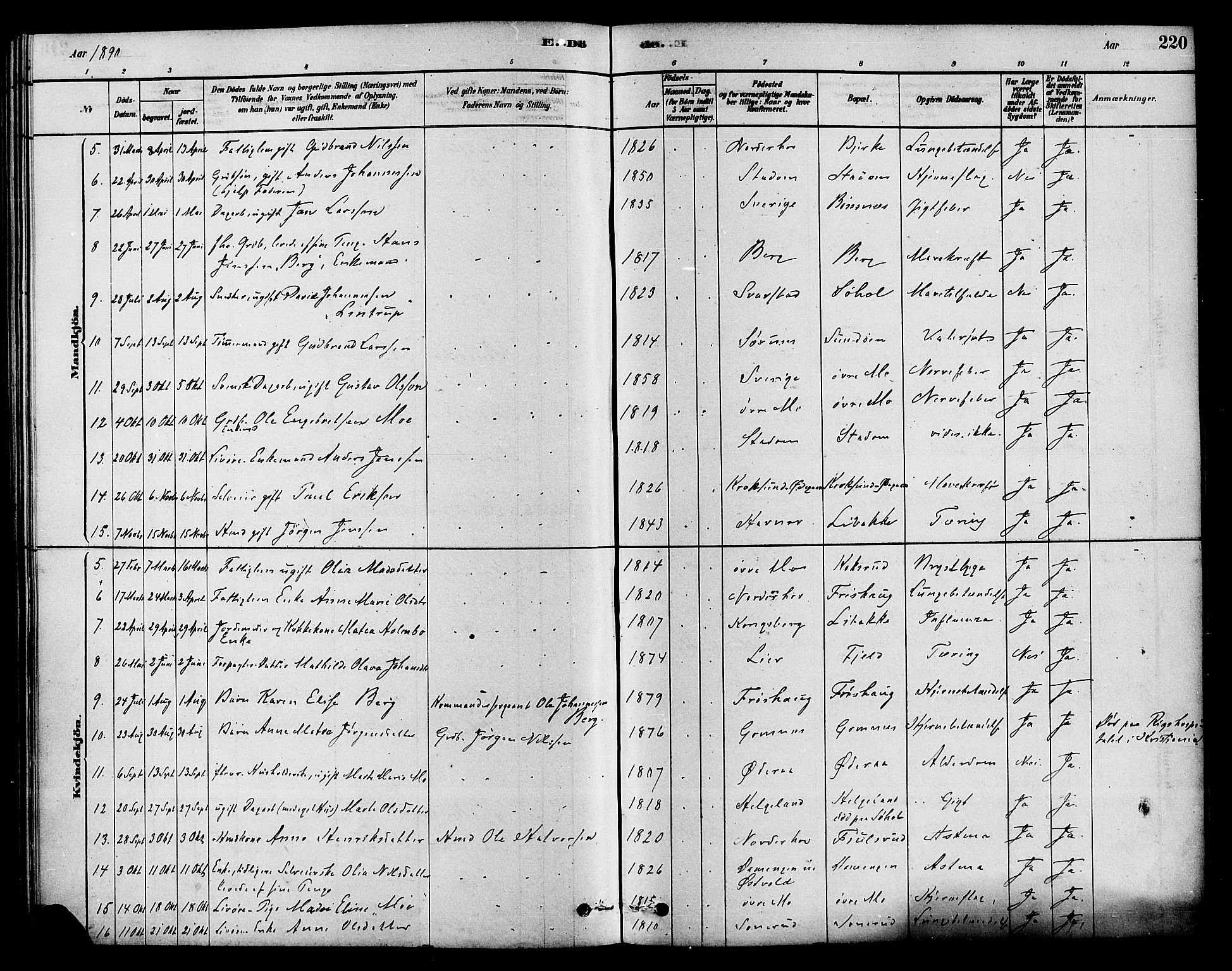 Hole kirkebøker, SAKO/A-228/F/Fa/L0008: Parish register (official) no. I 8, 1878-1891, p. 220