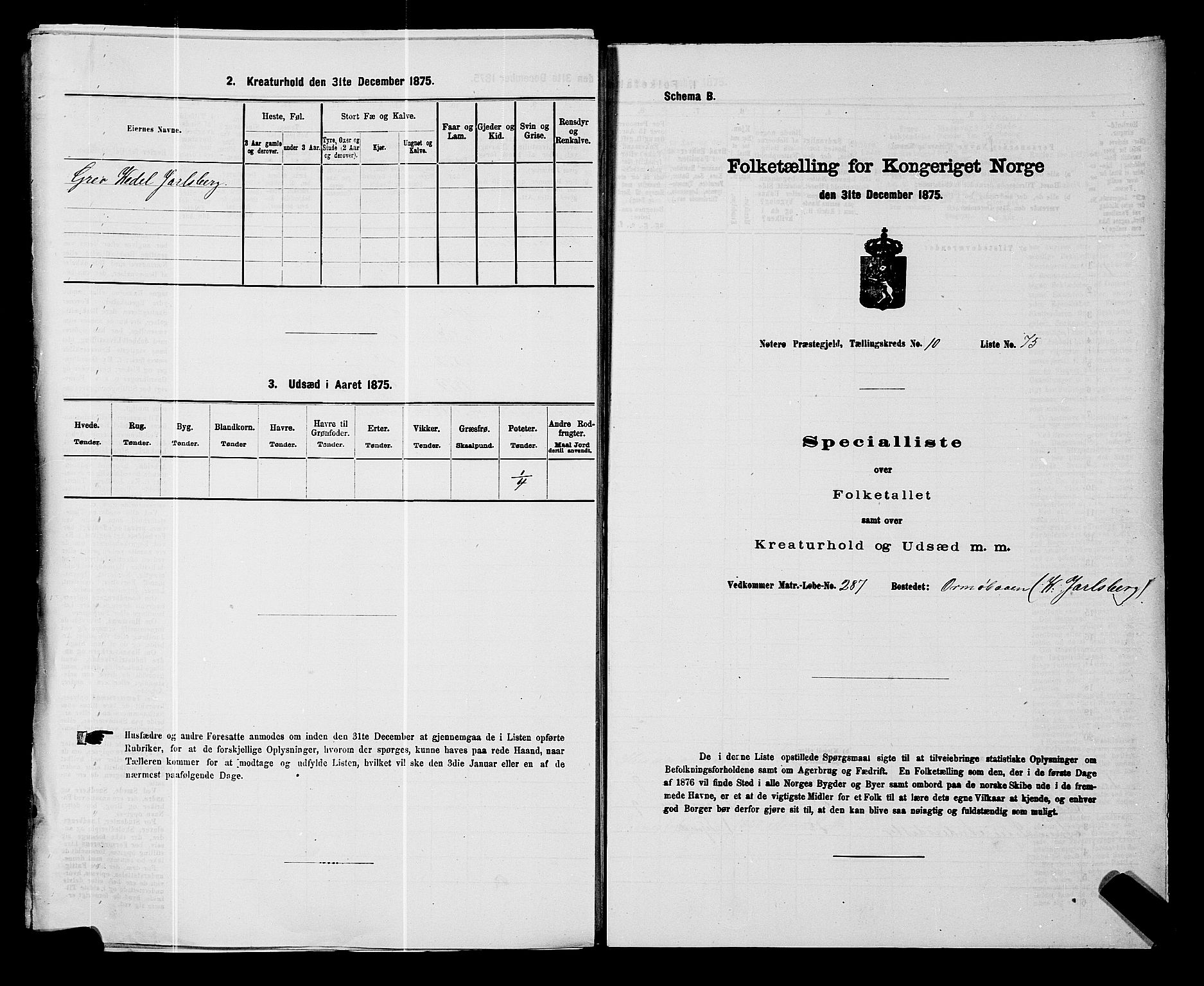 SAKO, 1875 census for 0722P Nøtterøy, 1875, p. 2122