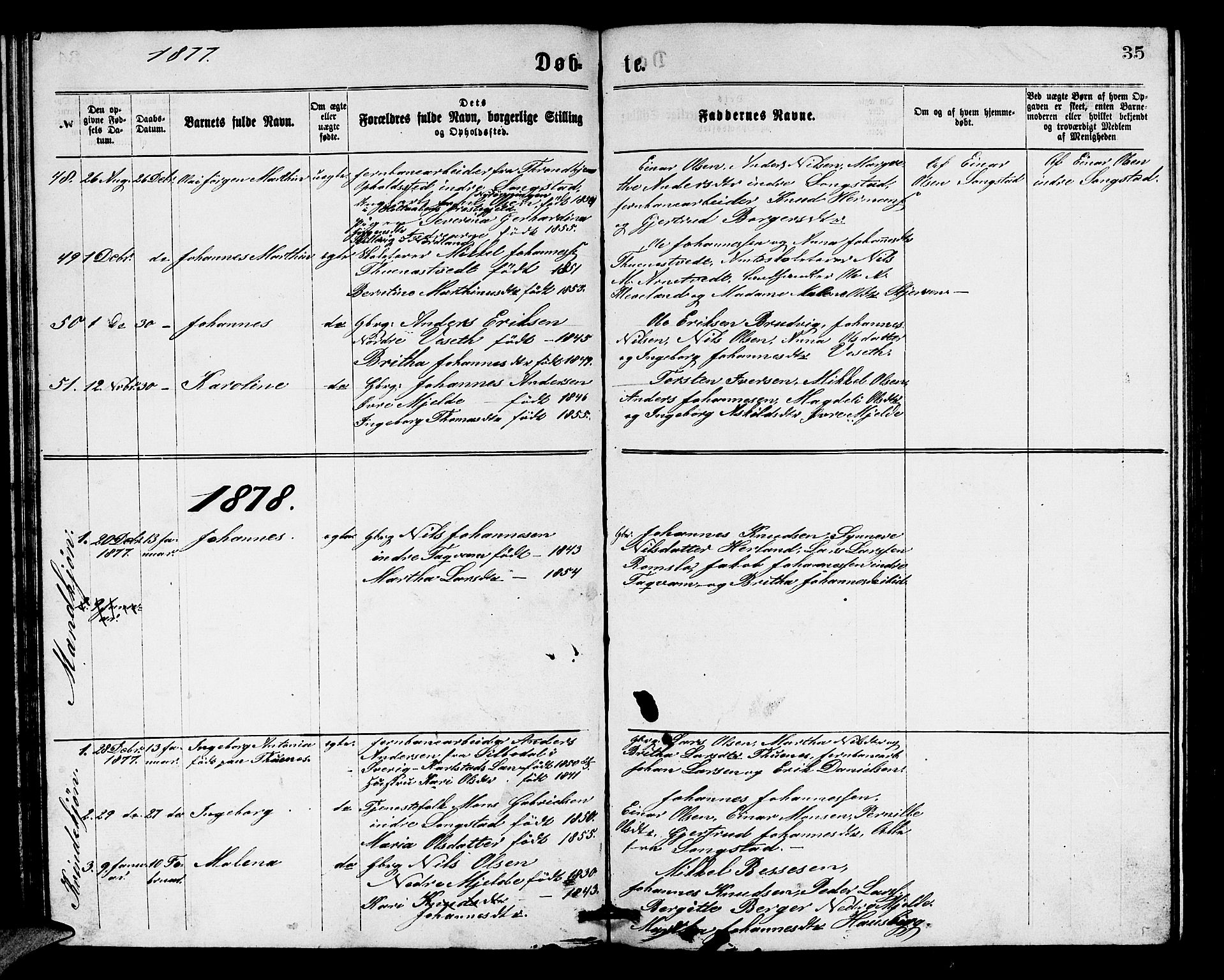 Haus sokneprestembete, SAB/A-75601/H/Hab: Parish register (copy) no. B 1, 1869-1878, p. 35