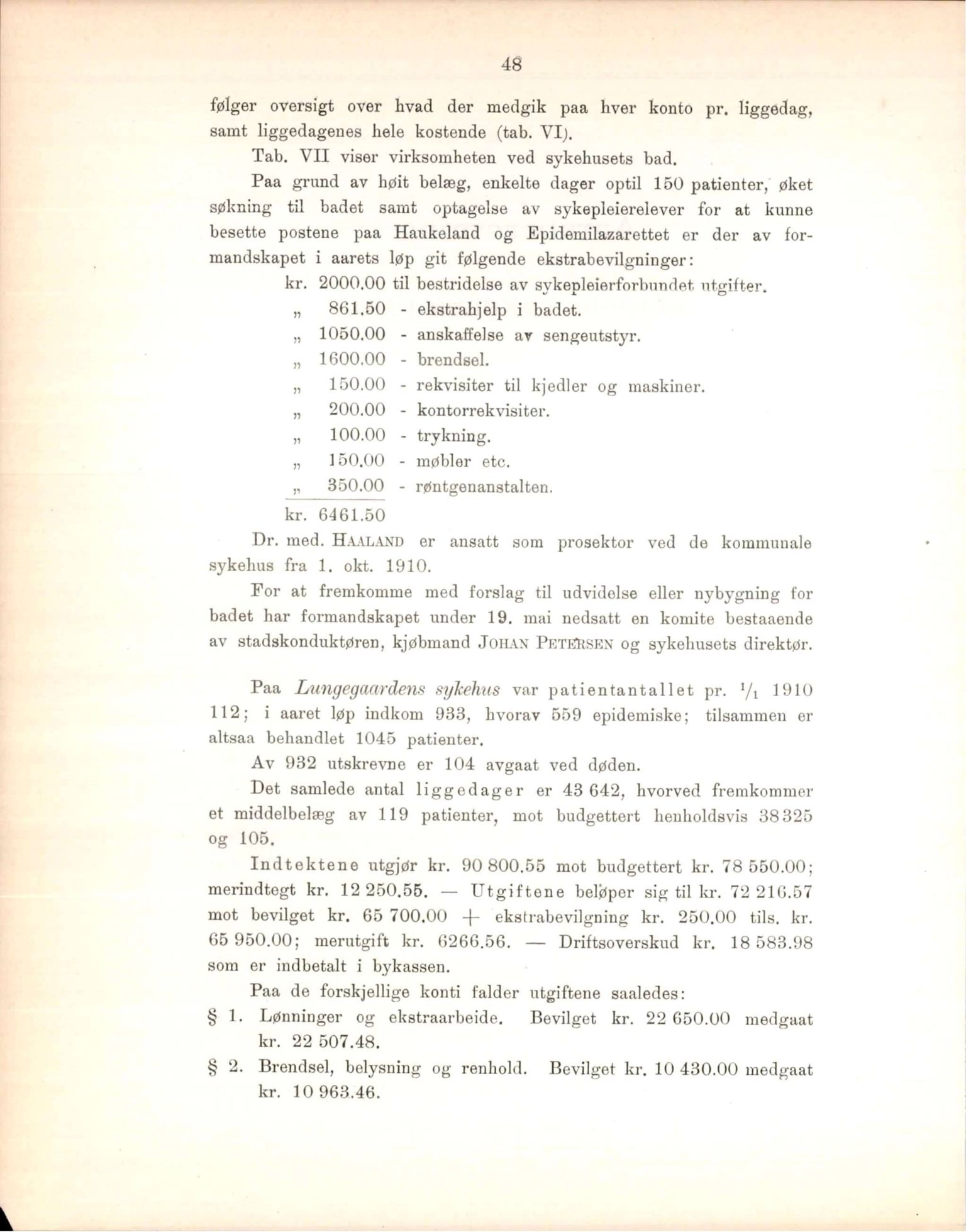 Haukeland Sykehus, Direktøren, BBA/A-2050.04/Æa/L0001: Årsberetninger 1906-1914, 1906-1914, p. 66