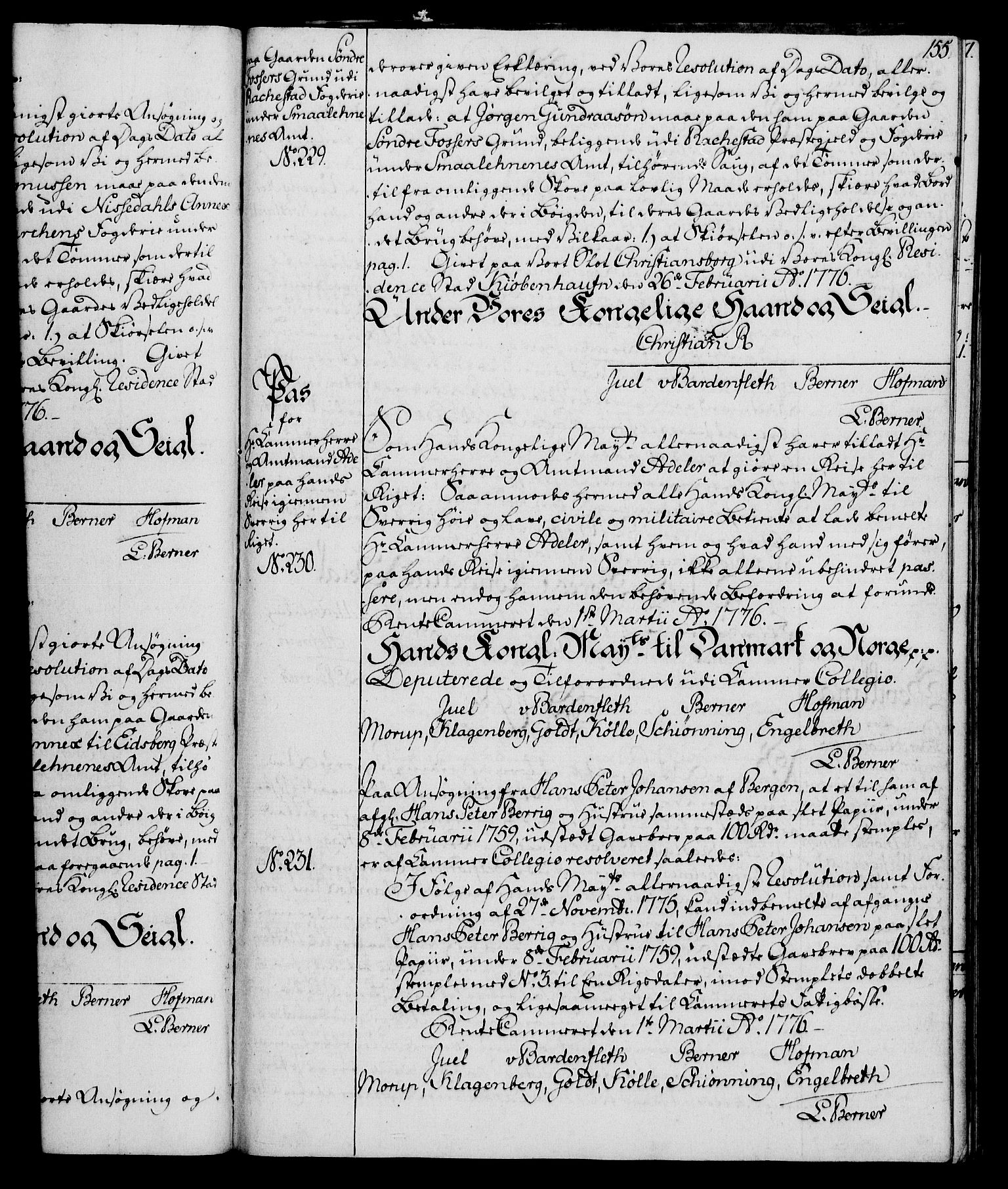 Rentekammeret, Kammerkanselliet, AV/RA-EA-3111/G/Gg/Gga/L0010: Norsk ekspedisjonsprotokoll med register (merket RK 53.10), 1773-1778, p. 155