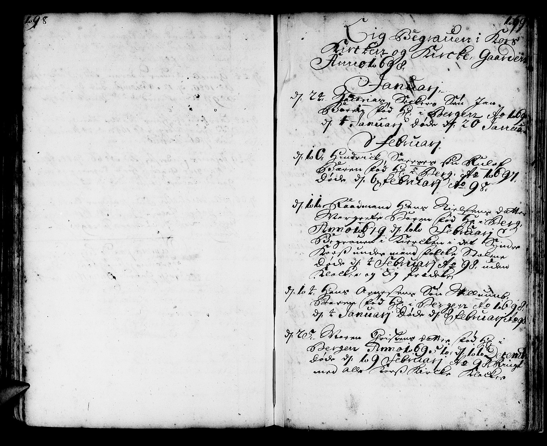 Korskirken sokneprestembete, SAB/A-76101/H/Haa/L0010: Parish register (official) no. A 10, 1688-1703, p. 198-199