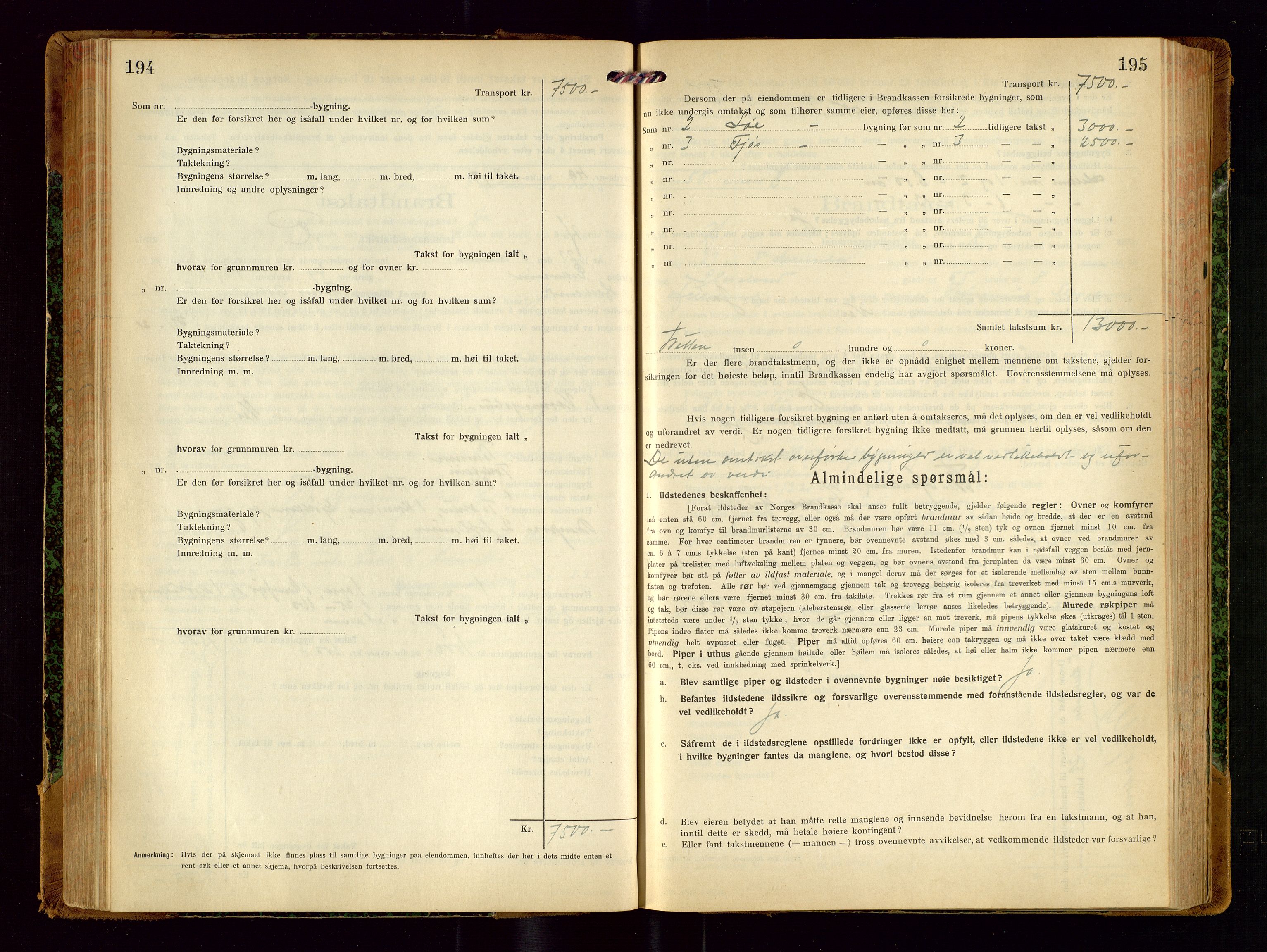 Helleland lensmannskontor, AV/SAST-A-100209/Gob/L0002: "Brandtakstprotokoll", 1921-1930, p. 194-195