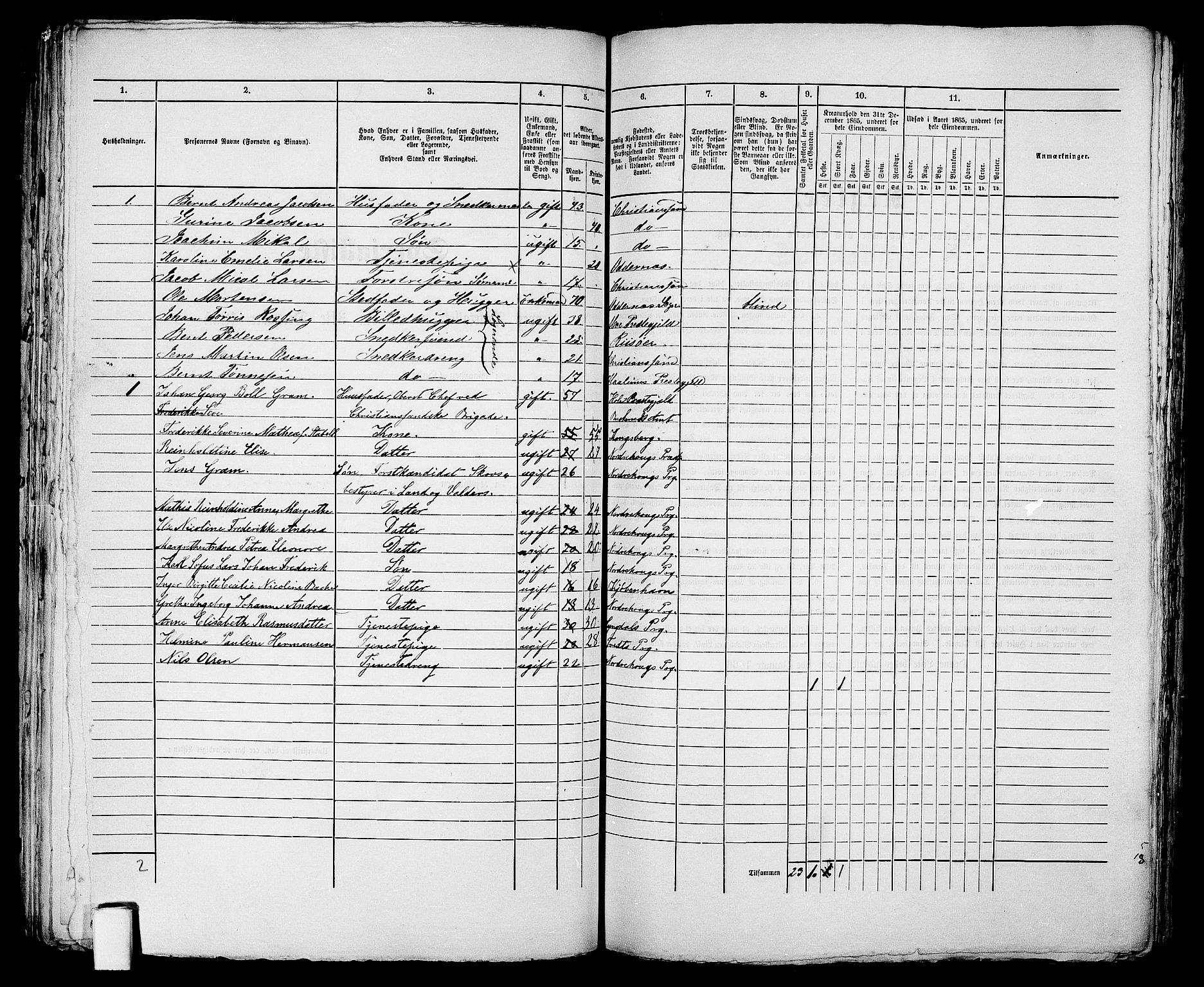 RA, 1865 census for Kristiansand, 1865, p. 179