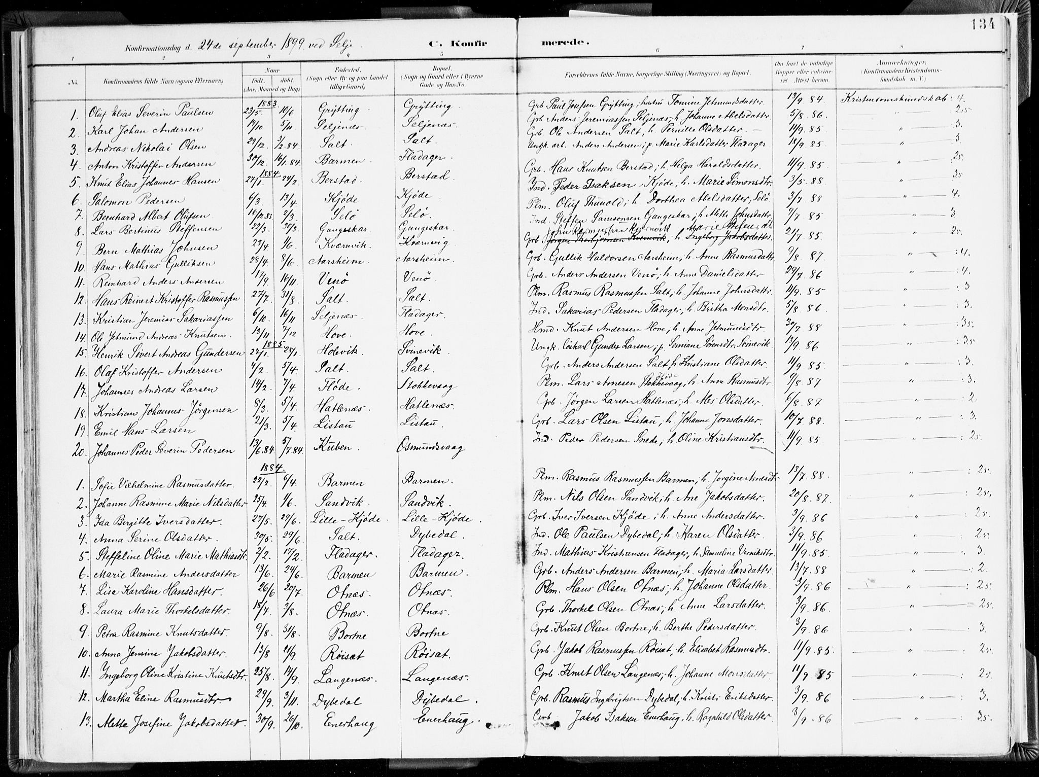 Selje sokneprestembete, SAB/A-99938/H/Ha/Haa/Haab: Parish register (official) no. B 2, 1891-1907, p. 134