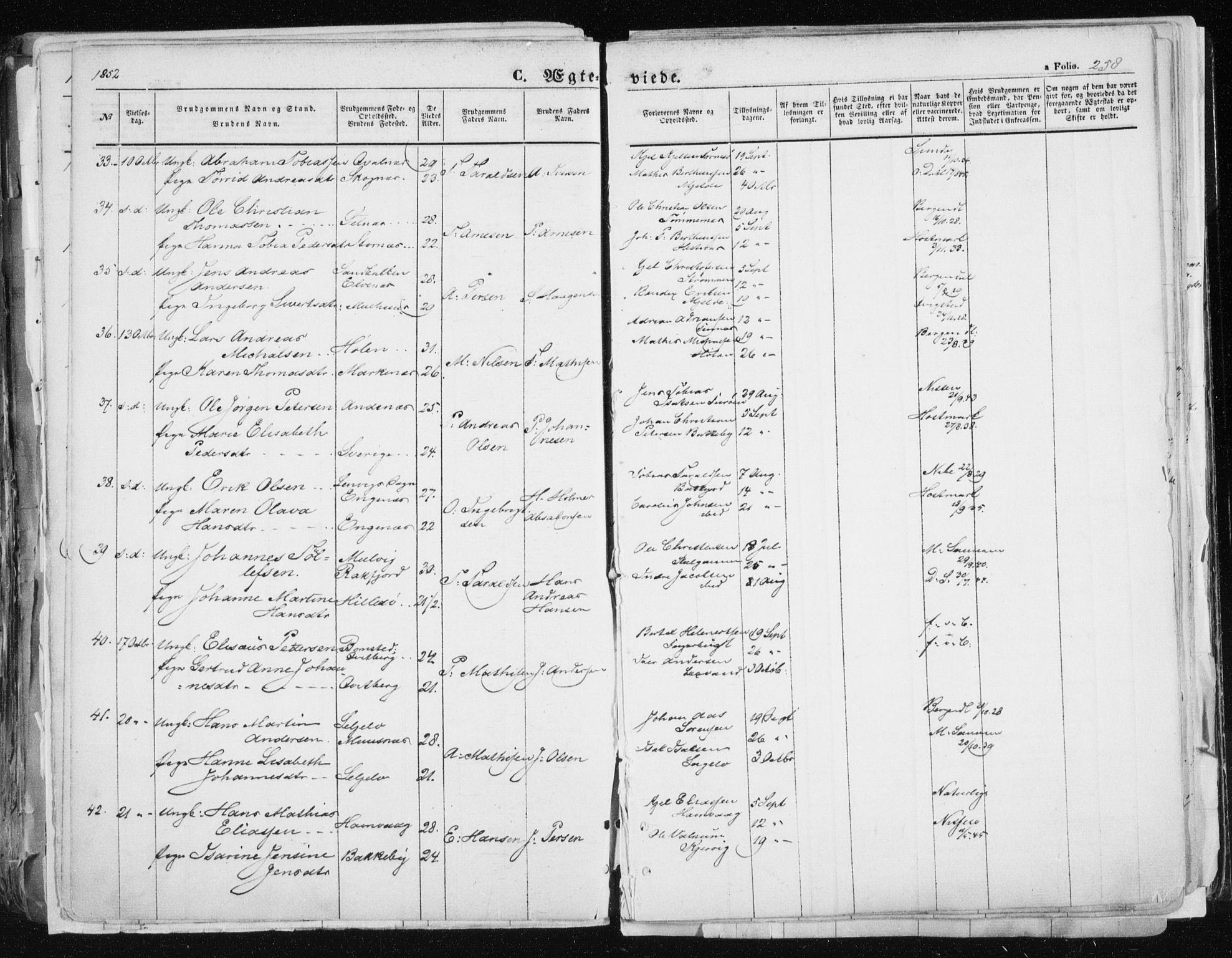 Tromsø sokneprestkontor/stiftsprosti/domprosti, SATØ/S-1343/G/Ga/L0010kirke: Parish register (official) no. 10, 1848-1855, p. 258