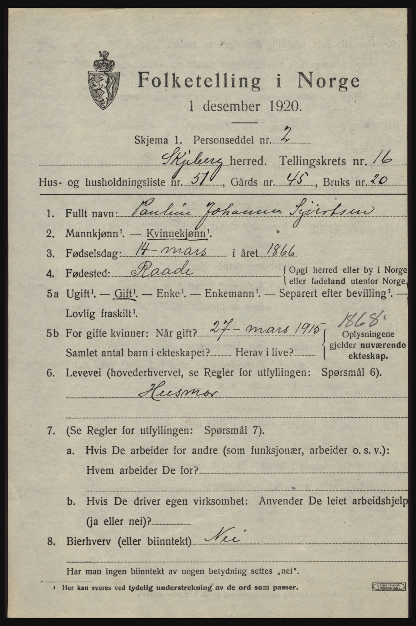 SAO, 1920 census for Skjeberg, 1920, p. 15589