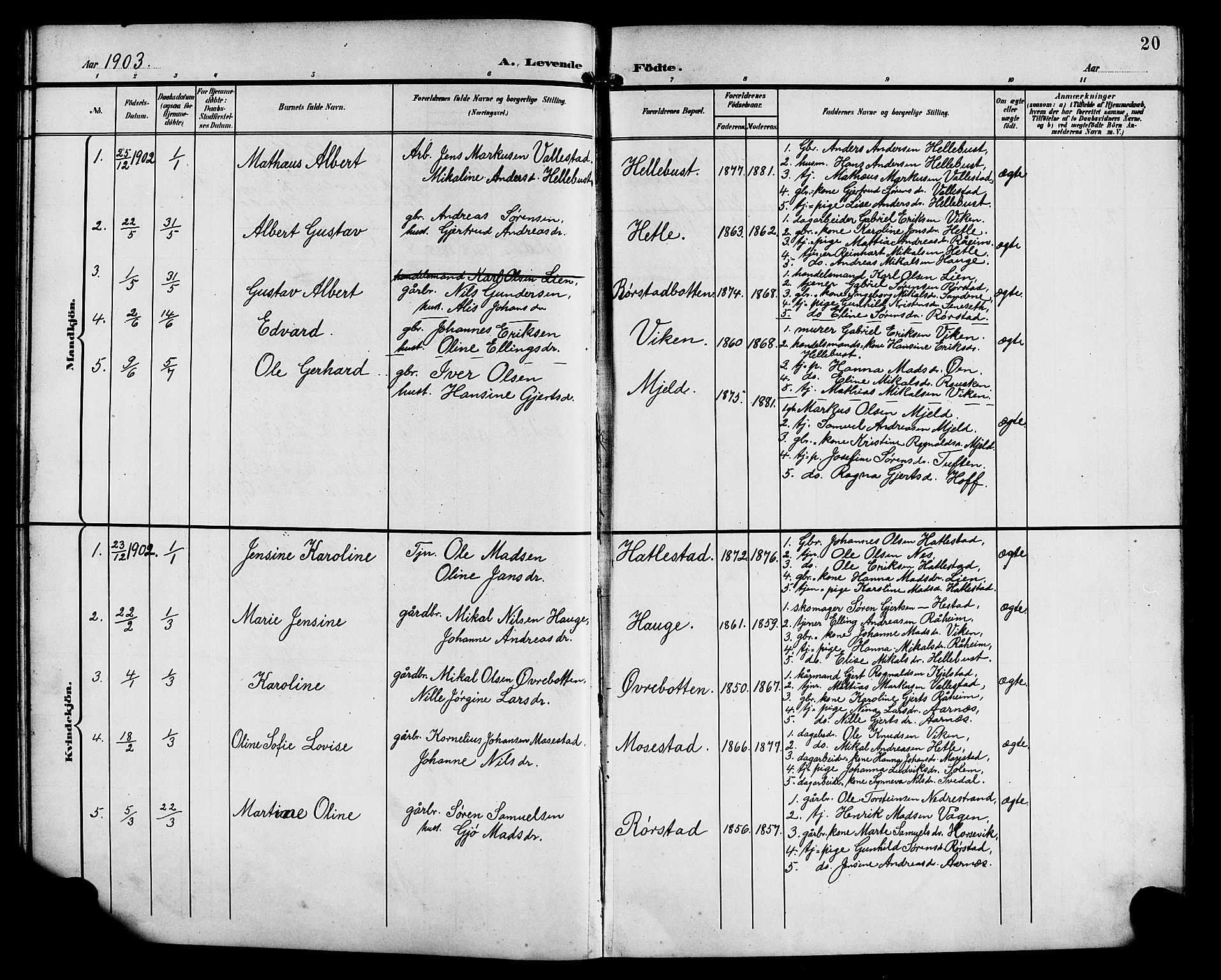 Gaular sokneprestembete, SAB/A-80001/H/Hab: Parish register (copy) no. C 4, 1895-1920, p. 20