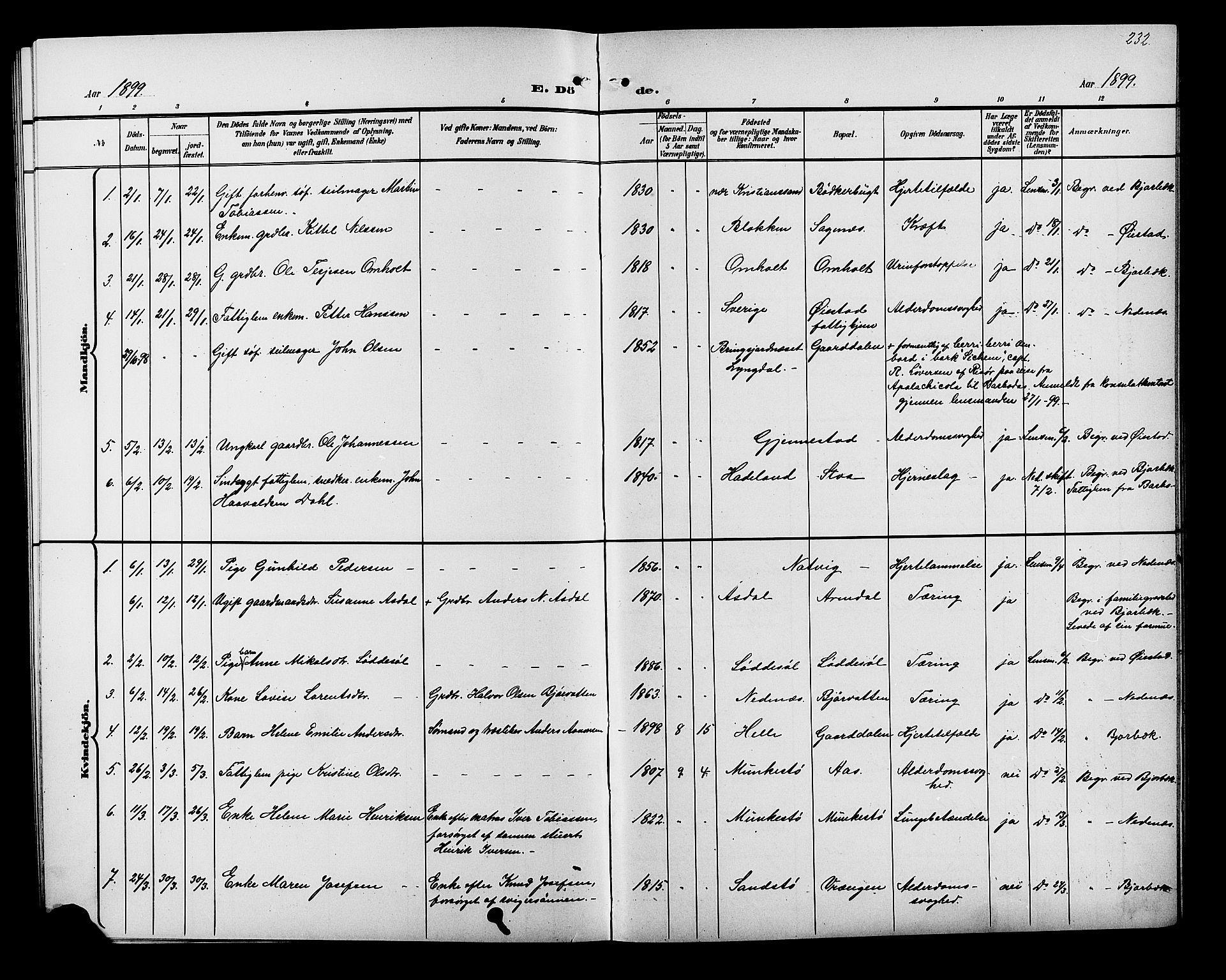 Øyestad sokneprestkontor, SAK/1111-0049/F/Fb/L0010: Parish register (copy) no. B 10, 1897-1906, p. 232