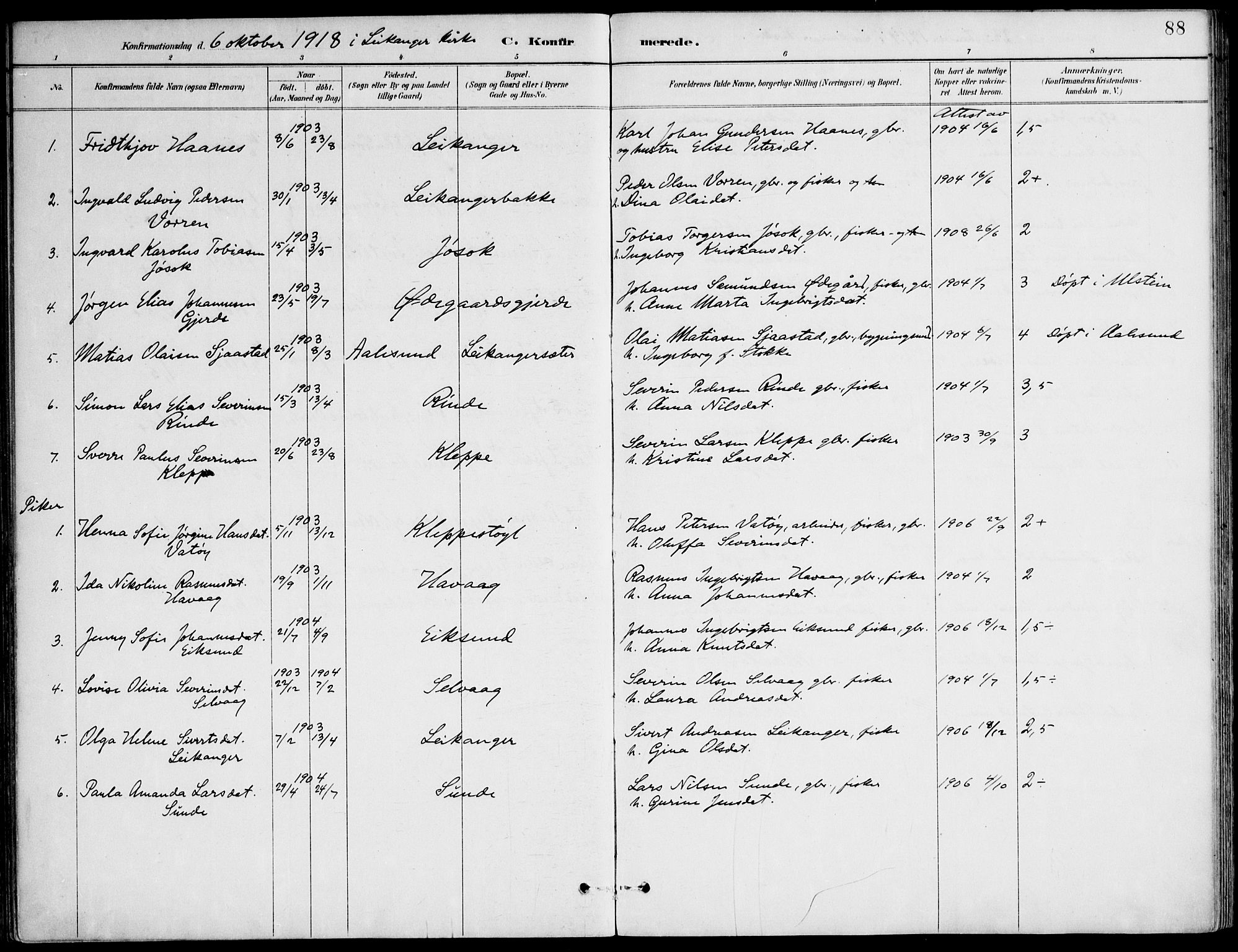 Ministerialprotokoller, klokkerbøker og fødselsregistre - Møre og Romsdal, AV/SAT-A-1454/508/L0095: Parish register (official) no. 508A02, 1887-1920, p. 88