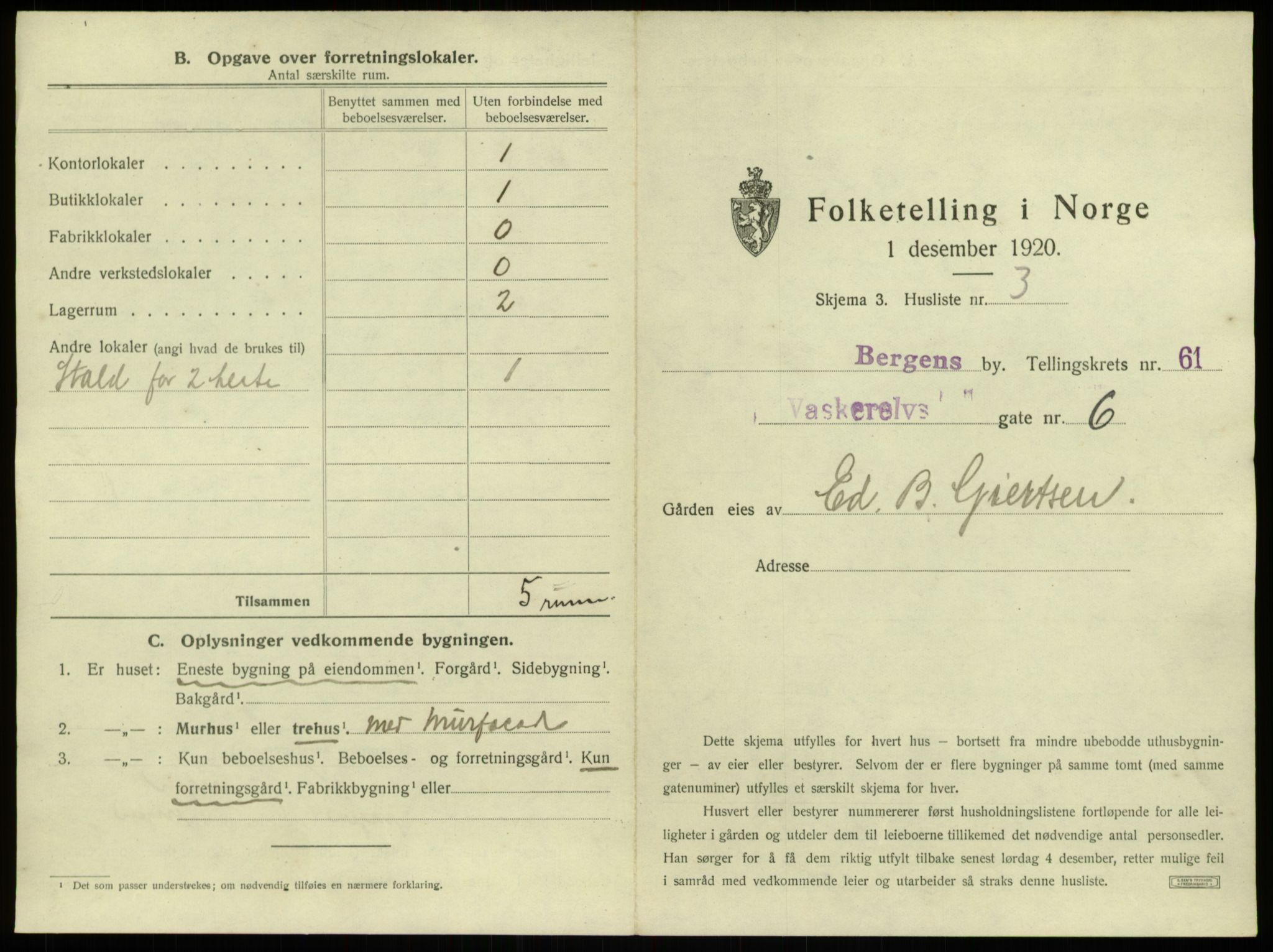 SAB, 1920 census for Bergen, 1920, p. 5504