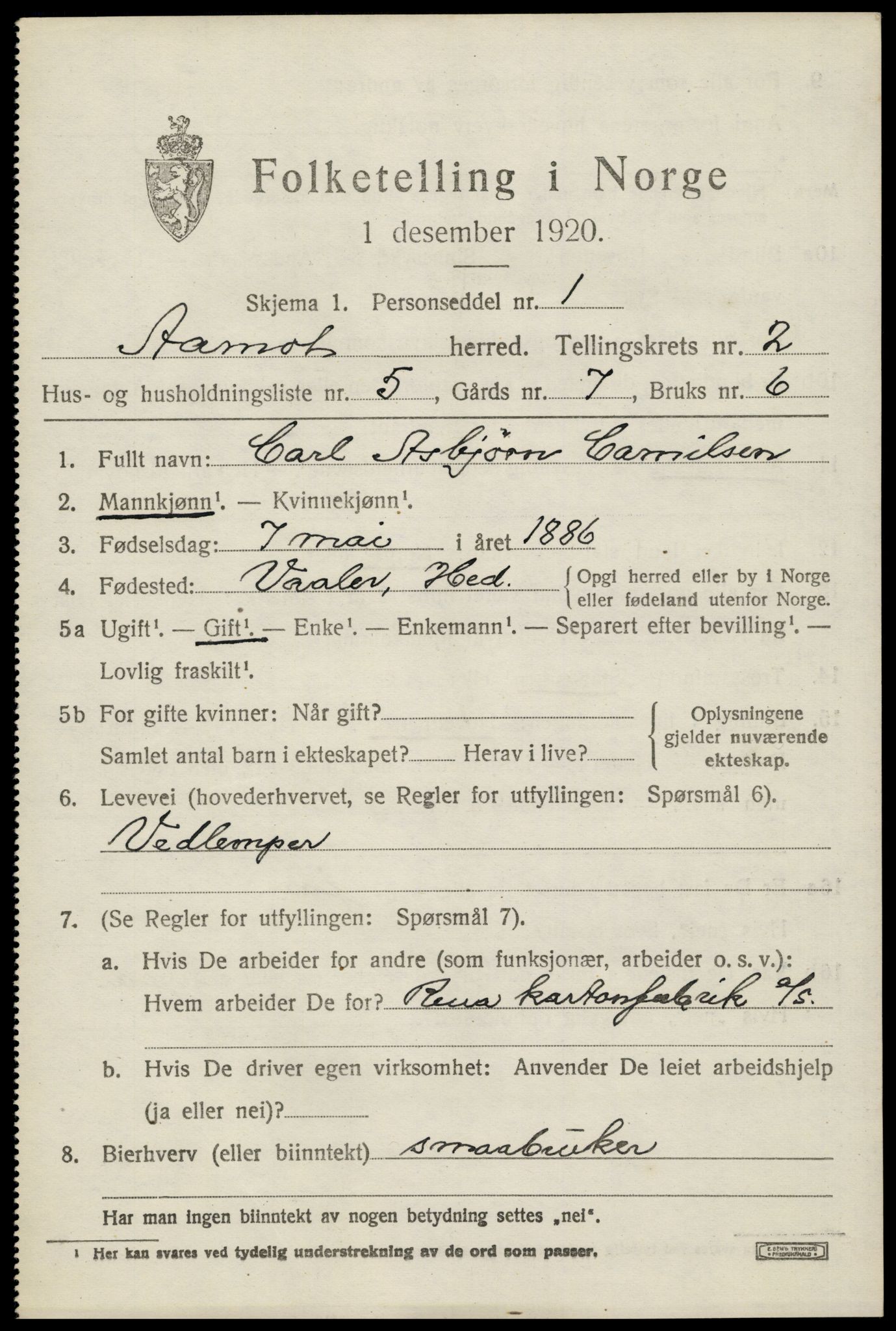 SAH, 1920 census for Åmot, 1920, p. 2107