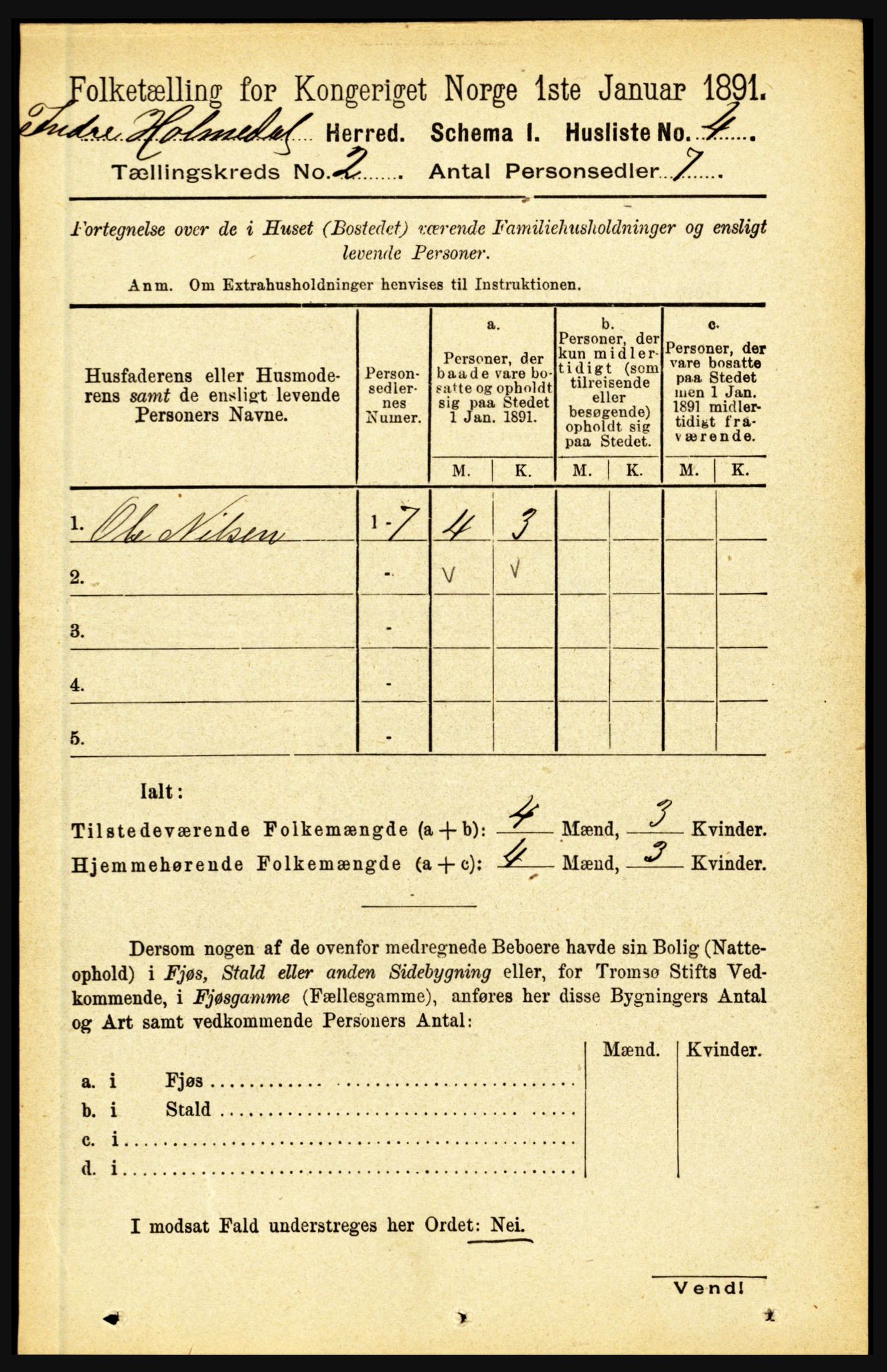 RA, 1891 census for 1430 Indre Holmedal, 1891, p. 404