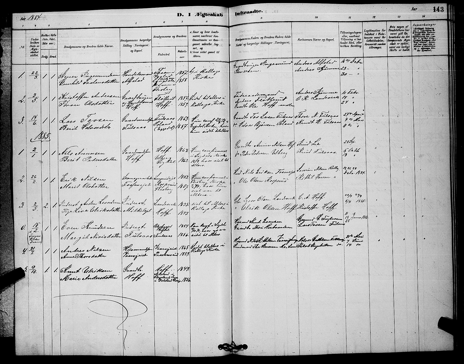 Rollag kirkebøker, SAKO/A-240/G/Ga/L0004: Parish register (copy) no. I 4, 1878-1903, p. 143