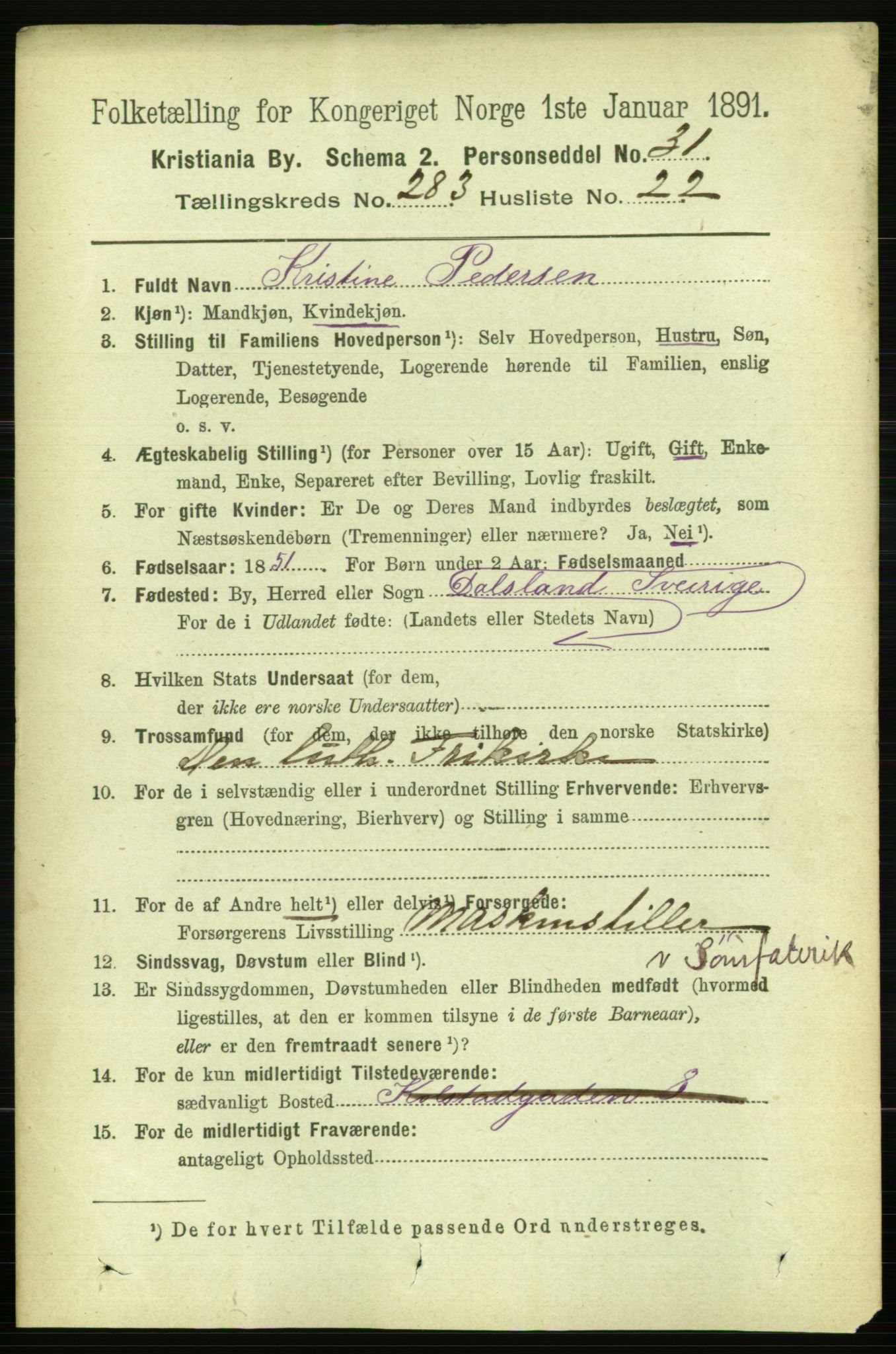 RA, 1891 census for 0301 Kristiania, 1891, p. 173418