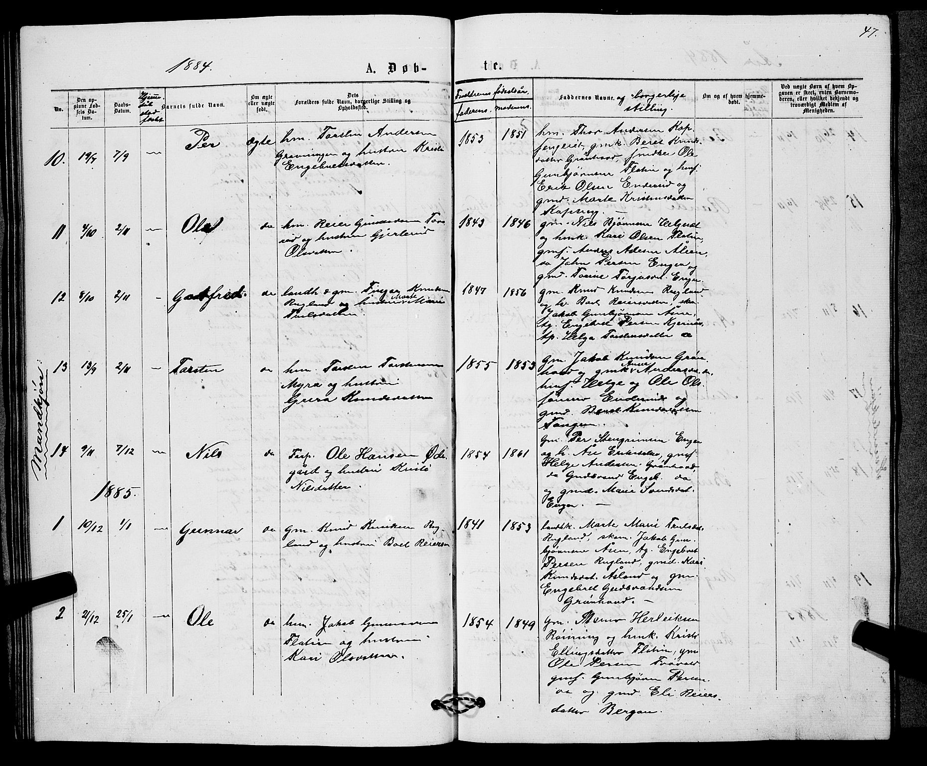 Sigdal kirkebøker, AV/SAKO-A-245/G/Gb/L0002: Parish register (copy) no. II 2, 1875-1900, p. 47