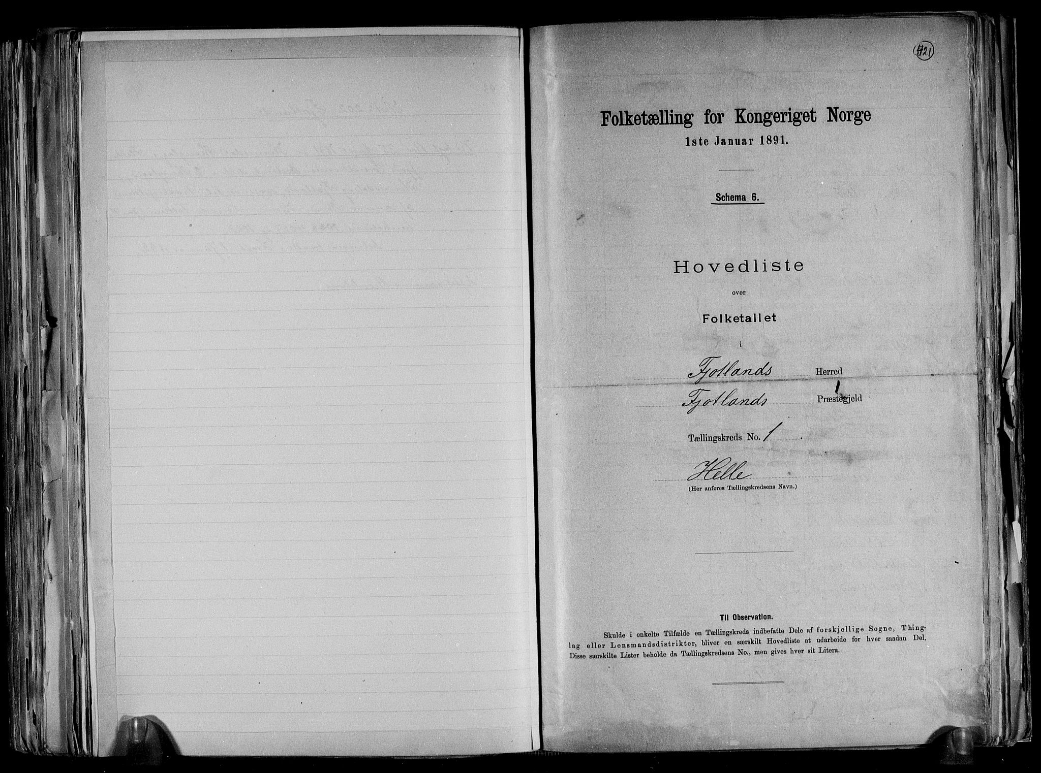 RA, 1891 census for 1036 Fjotland, 1891, p. 5