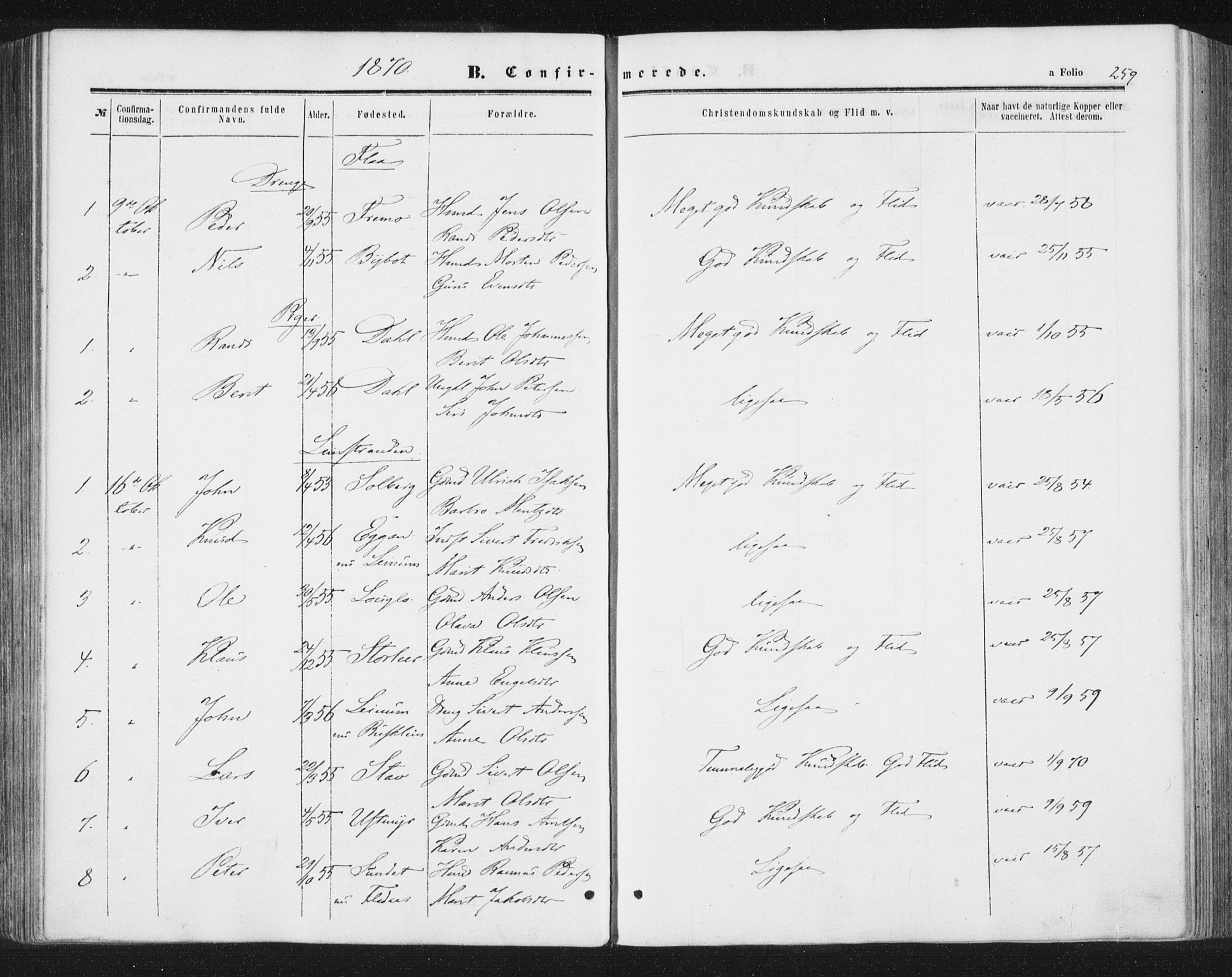 Ministerialprotokoller, klokkerbøker og fødselsregistre - Sør-Trøndelag, SAT/A-1456/691/L1077: Parish register (official) no. 691A09, 1862-1873, p. 259