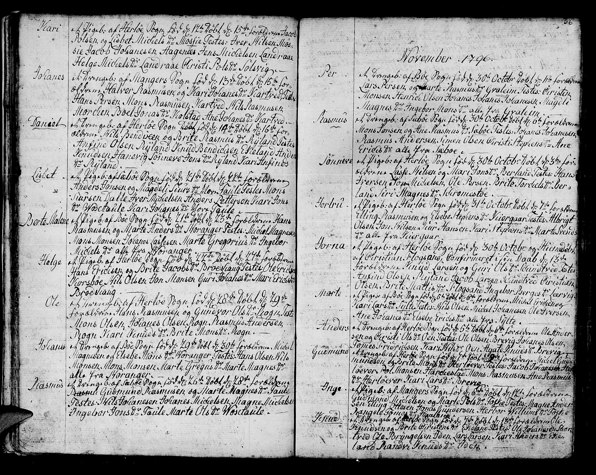 Manger sokneprestembete, SAB/A-76801/H/Haa: Parish register (official) no. A 2, 1792-1815, p. 36
