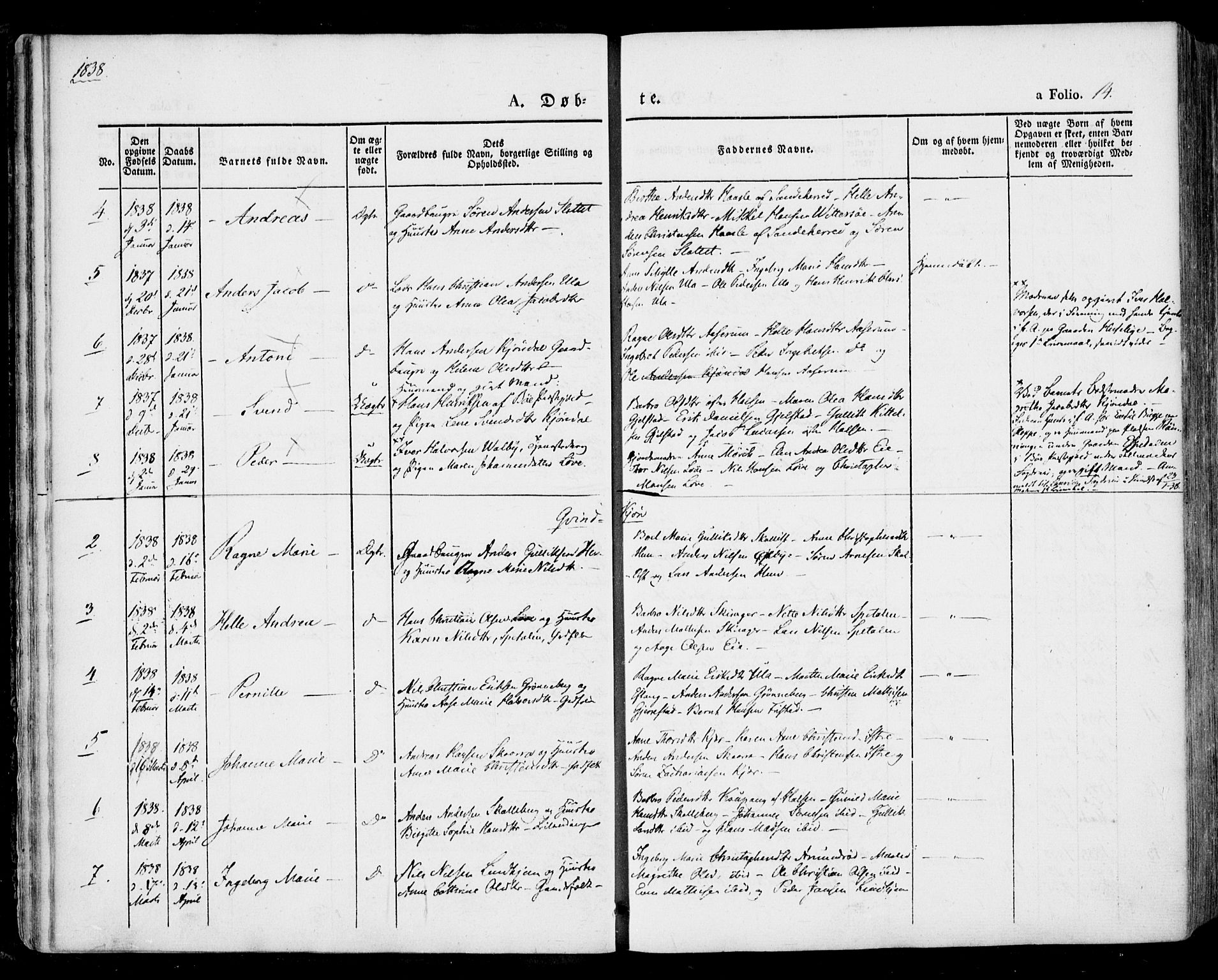 Tjølling kirkebøker, SAKO/A-60/F/Fa/L0006: Parish register (official) no. 6, 1835-1859, p. 14