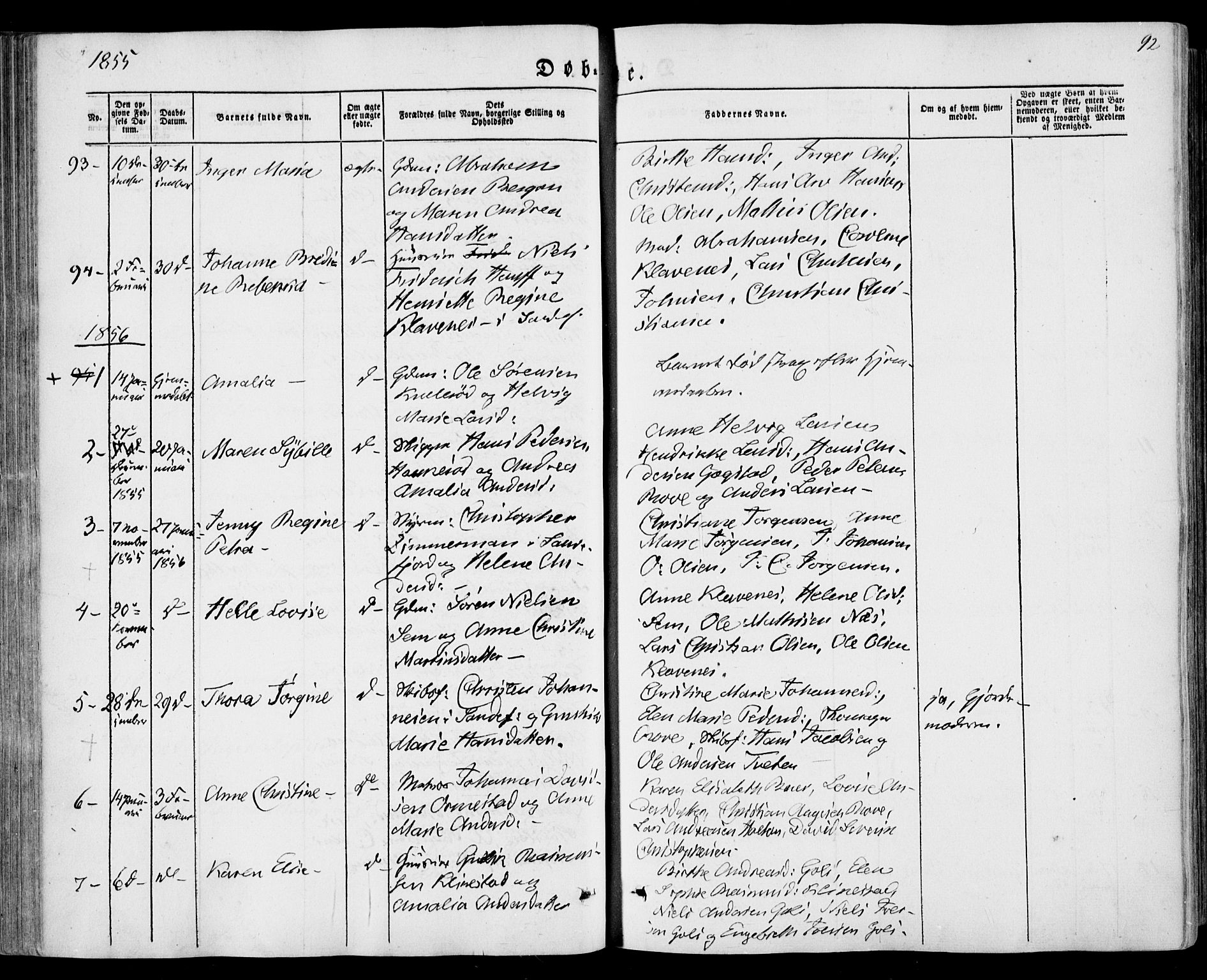 Sandar kirkebøker, SAKO/A-243/F/Fa/L0007: Parish register (official) no. 7, 1855-1861, p. 92