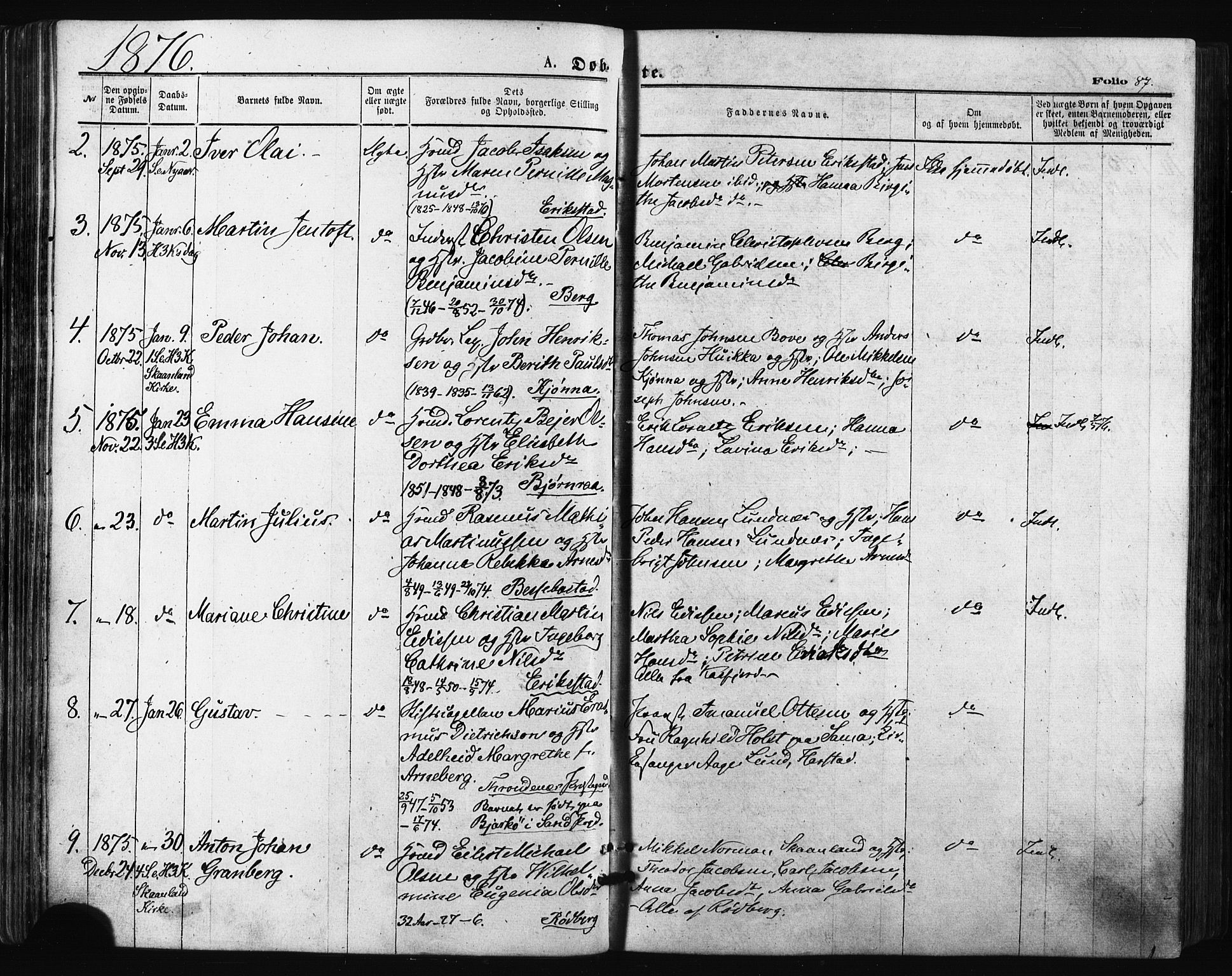 Trondenes sokneprestkontor, AV/SATØ-S-1319/H/Ha/L0013kirke: Parish register (official) no. 13, 1870-1878, p. 87