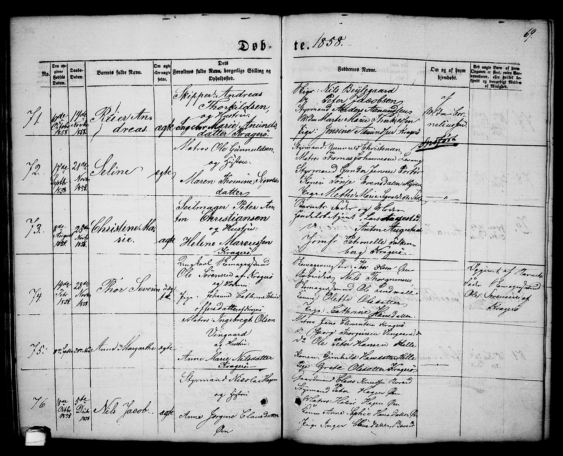 Kragerø kirkebøker, SAKO/A-278/G/Ga/L0004: Parish register (copy) no. 4, 1853-1865, p. 69