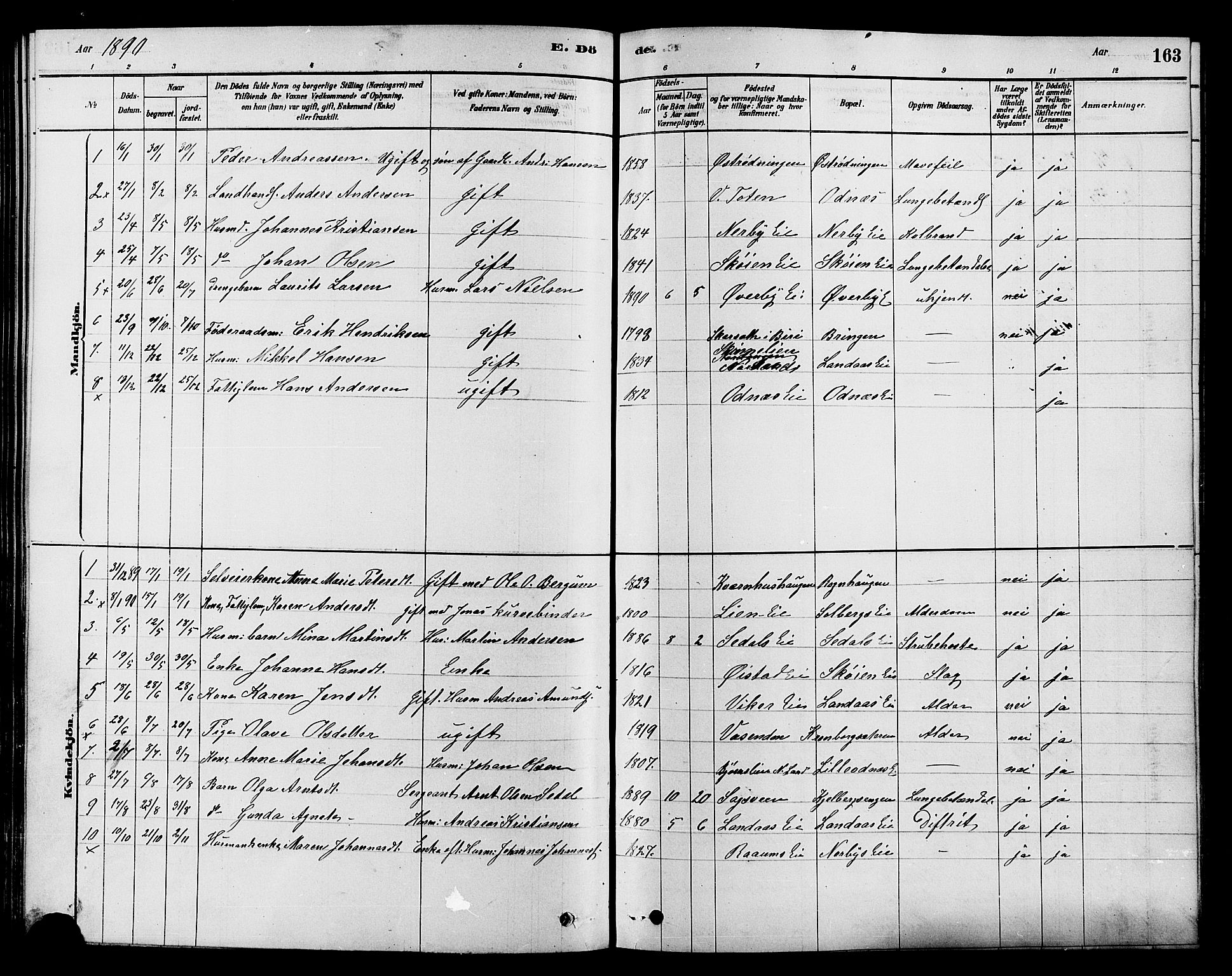 Søndre Land prestekontor, SAH/PREST-122/K/L0002: Parish register (official) no. 2, 1878-1894, p. 163