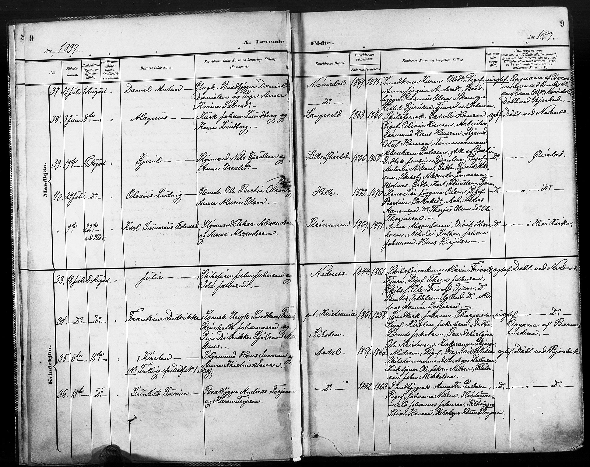 Øyestad sokneprestkontor, AV/SAK-1111-0049/F/Fa/L0018: Parish register (official) no. A 18, 1897-1907, p. 9