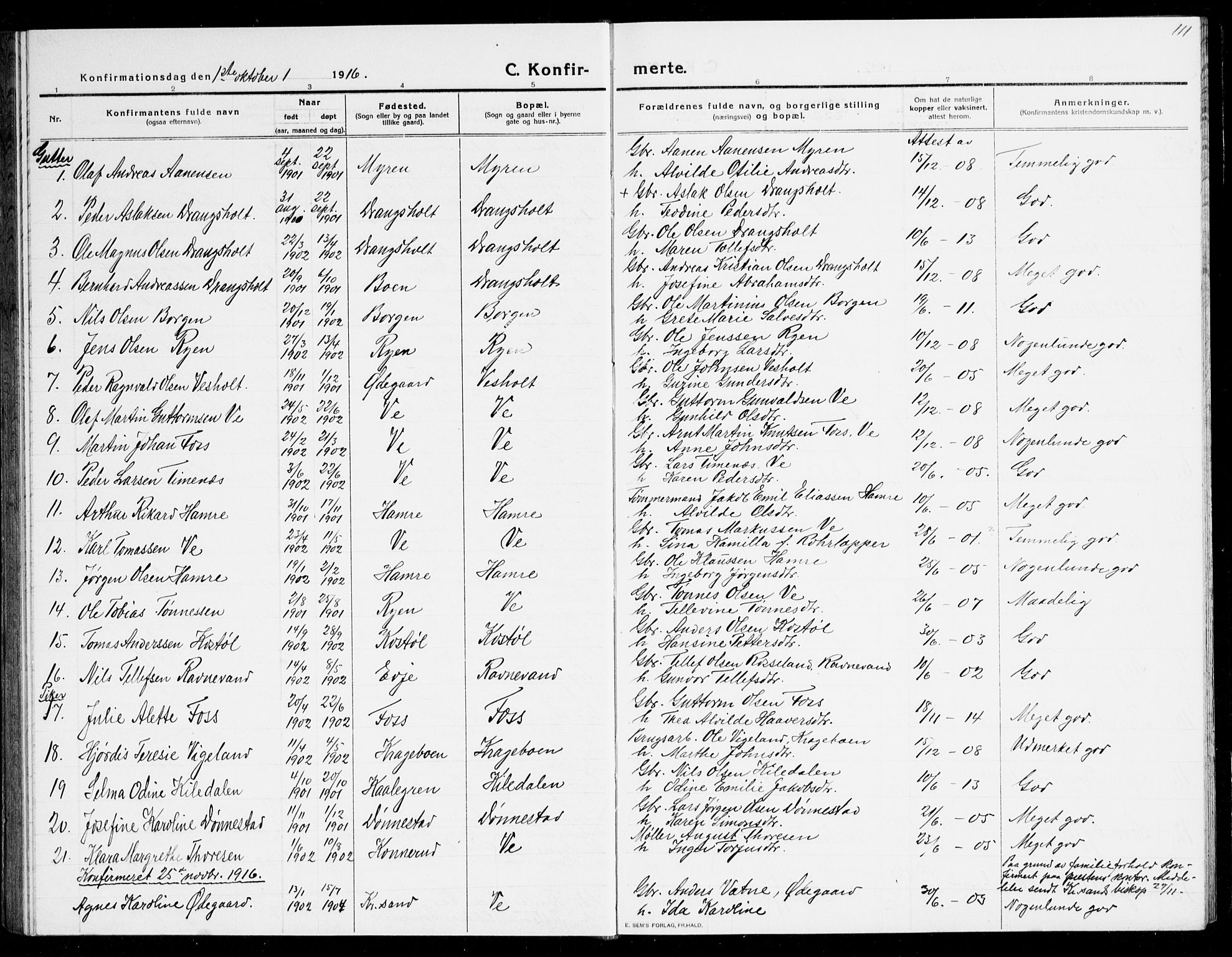 Tveit sokneprestkontor, SAK/1111-0043/F/Fb/L0005: Parish register (copy) no. B 5, 1915-1941, p. 111
