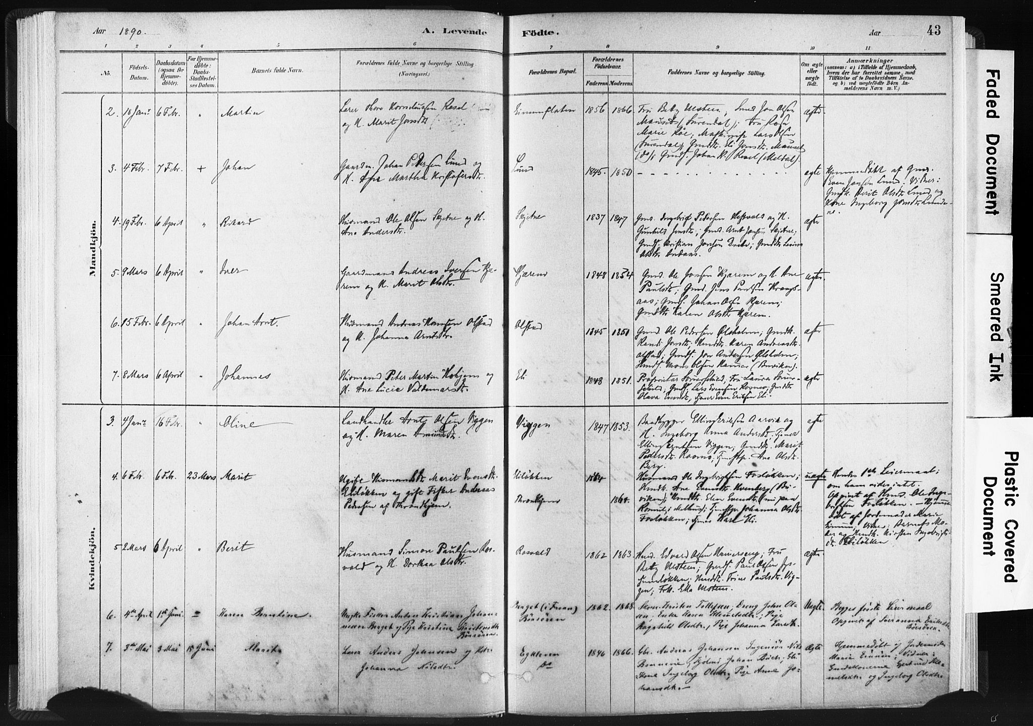 Ministerialprotokoller, klokkerbøker og fødselsregistre - Sør-Trøndelag, SAT/A-1456/665/L0773: Parish register (official) no. 665A08, 1879-1905, p. 43